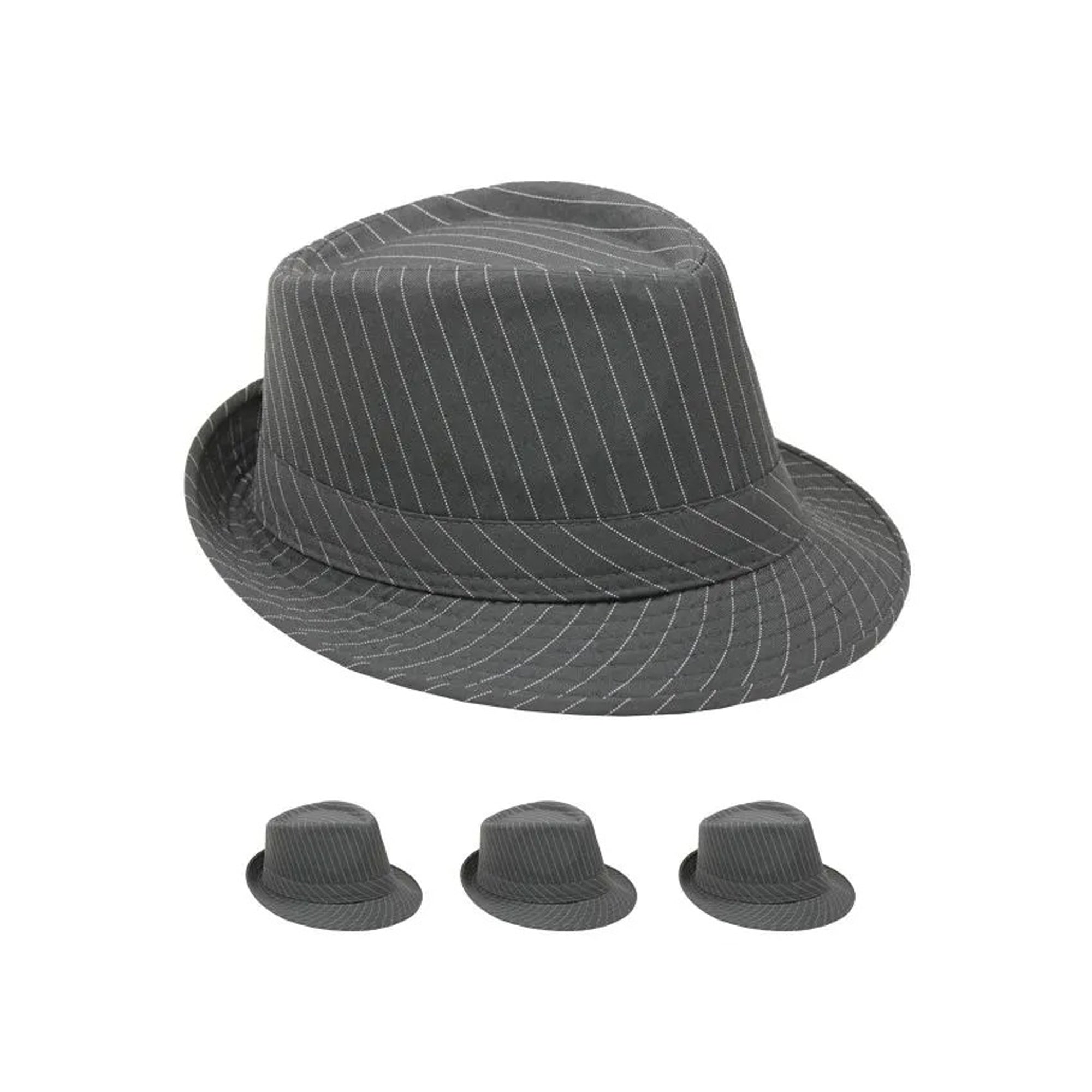 Grey White Striped Fedora Hat for Adults Party Expert