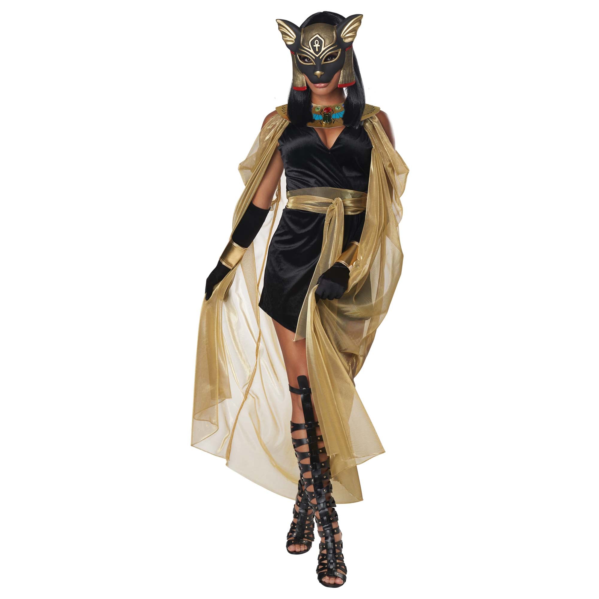 Feline Egyptian Goddess Costume for Adults, Black Dress
