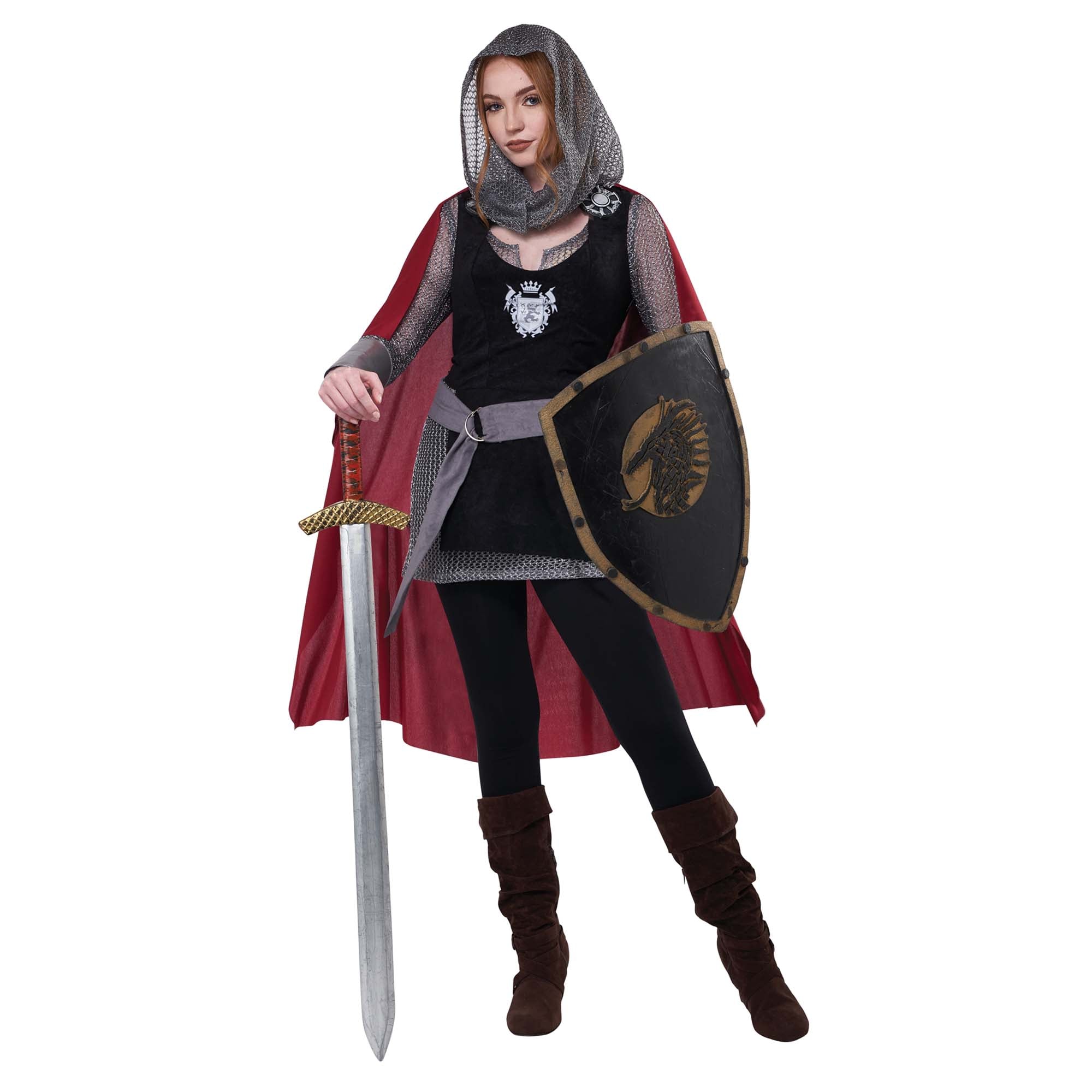 Medieval Lady Knight Costume for Adults Chainmail Dress Party