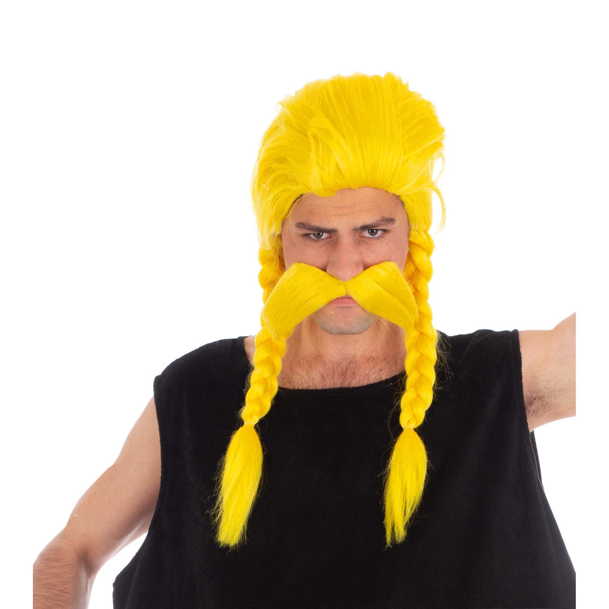 Ordralfabetix Yellow Wig and Mustache for Adults Party Expert