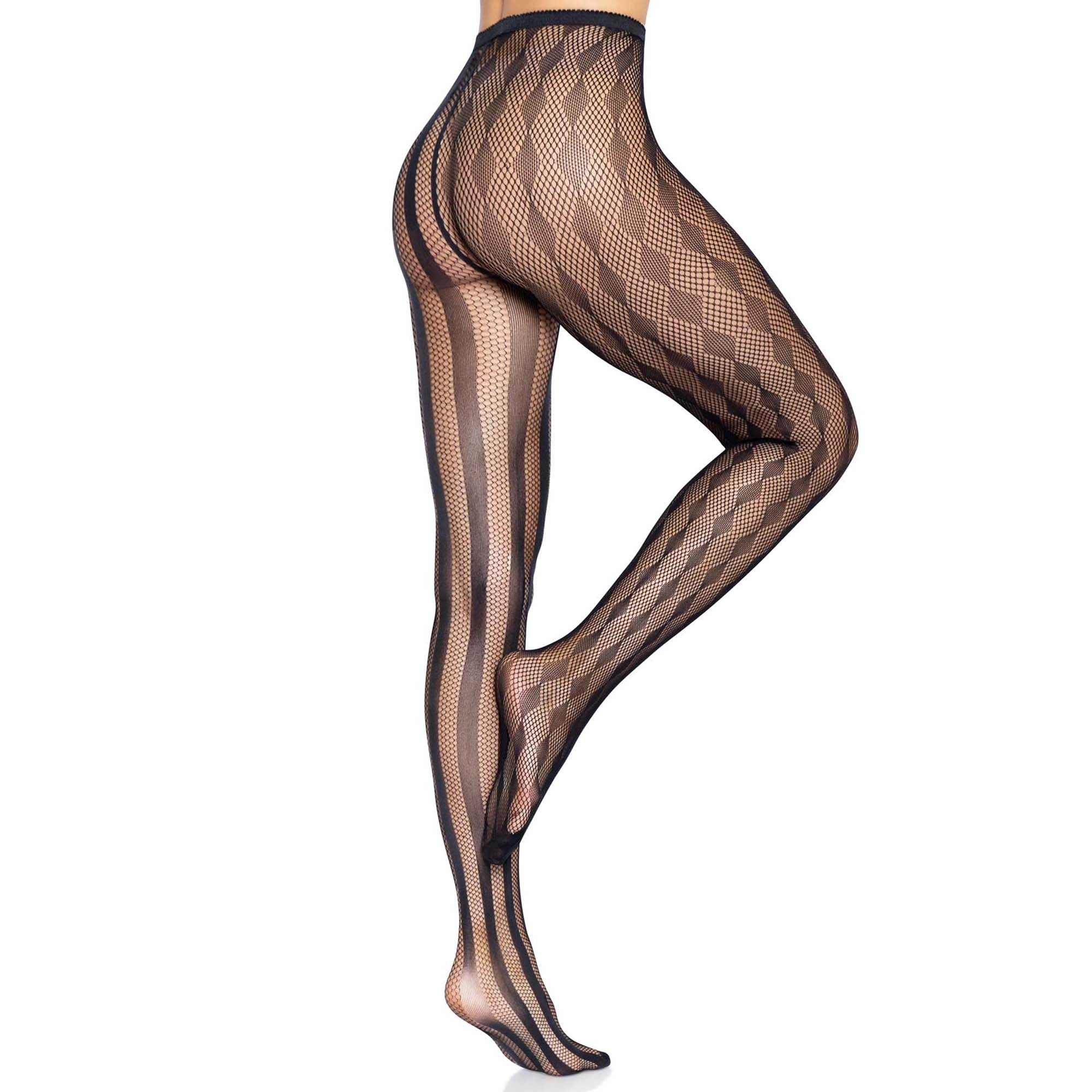 Black Harlequin Net Tights for Adults, 1 Count