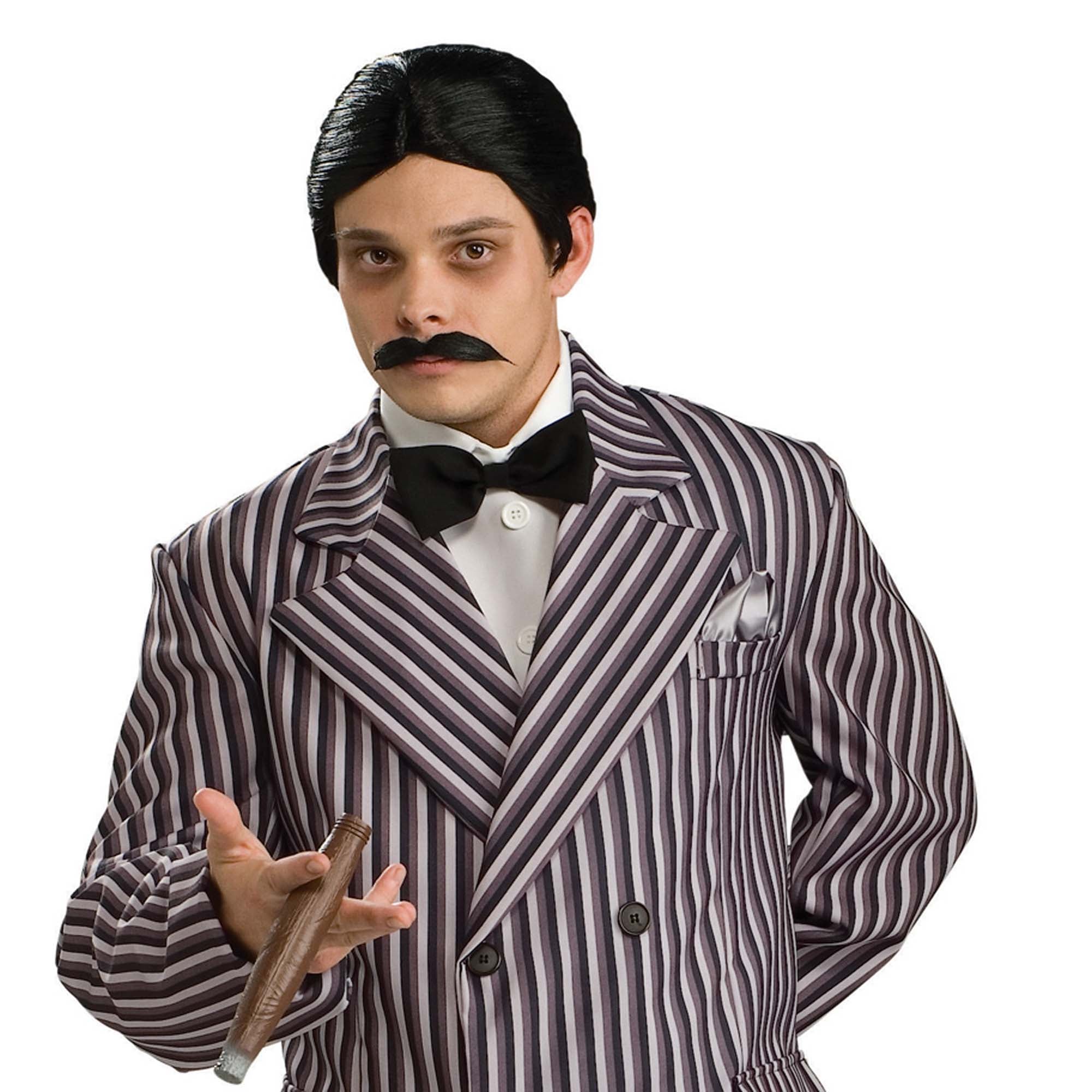 Gomez Addams Black Wig and Mustache for Adults Party Expert