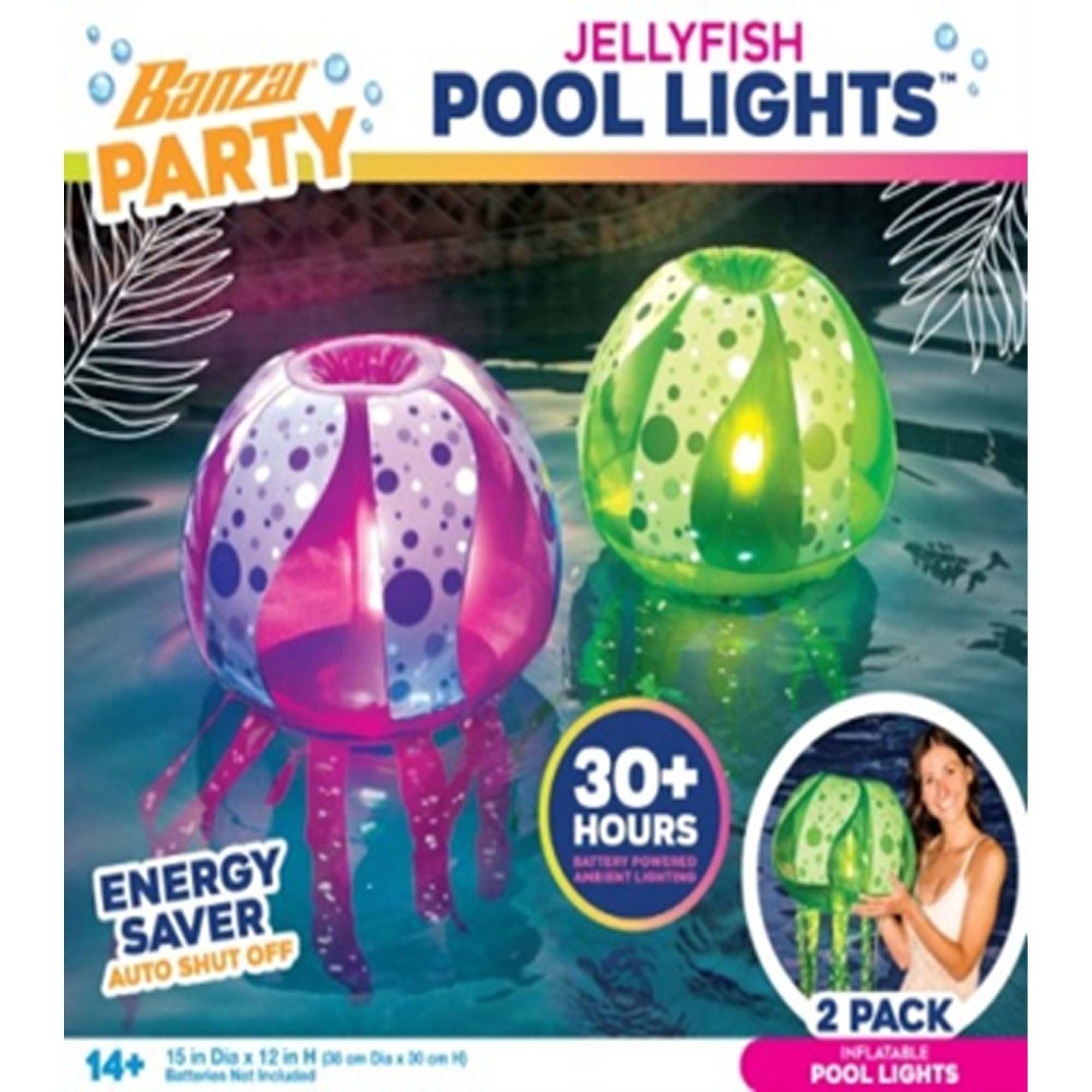 Banzai Jellyfish Pool Lights, 15 Inches, 2 Count