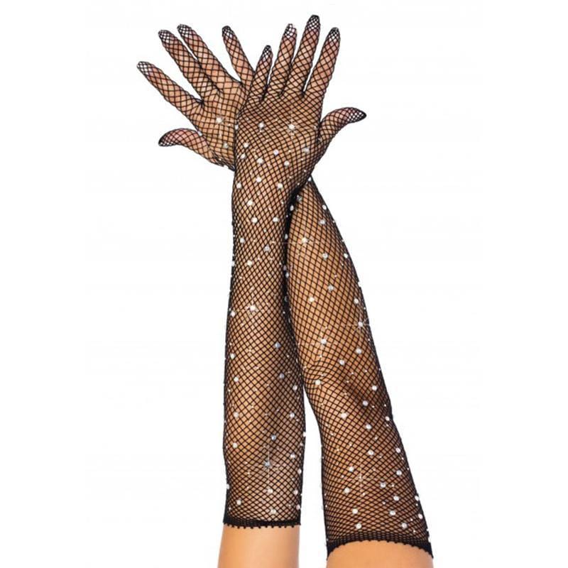 Black Long Fishnet Gloves With Rhinestones for Adults – Party Expert