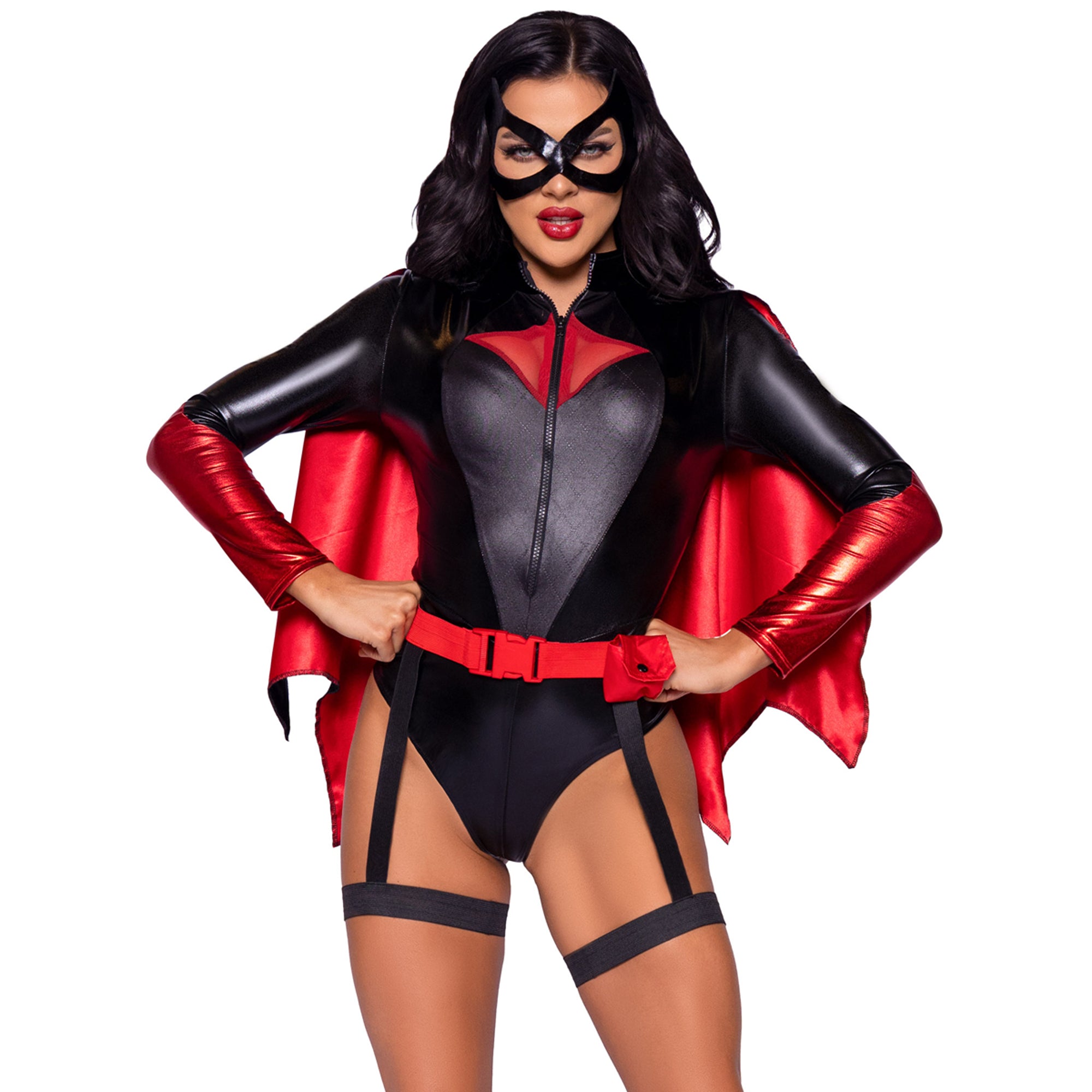 Bat Woman Sexy Costume for Adults, Black and Red Bodysuit – Party Expert
