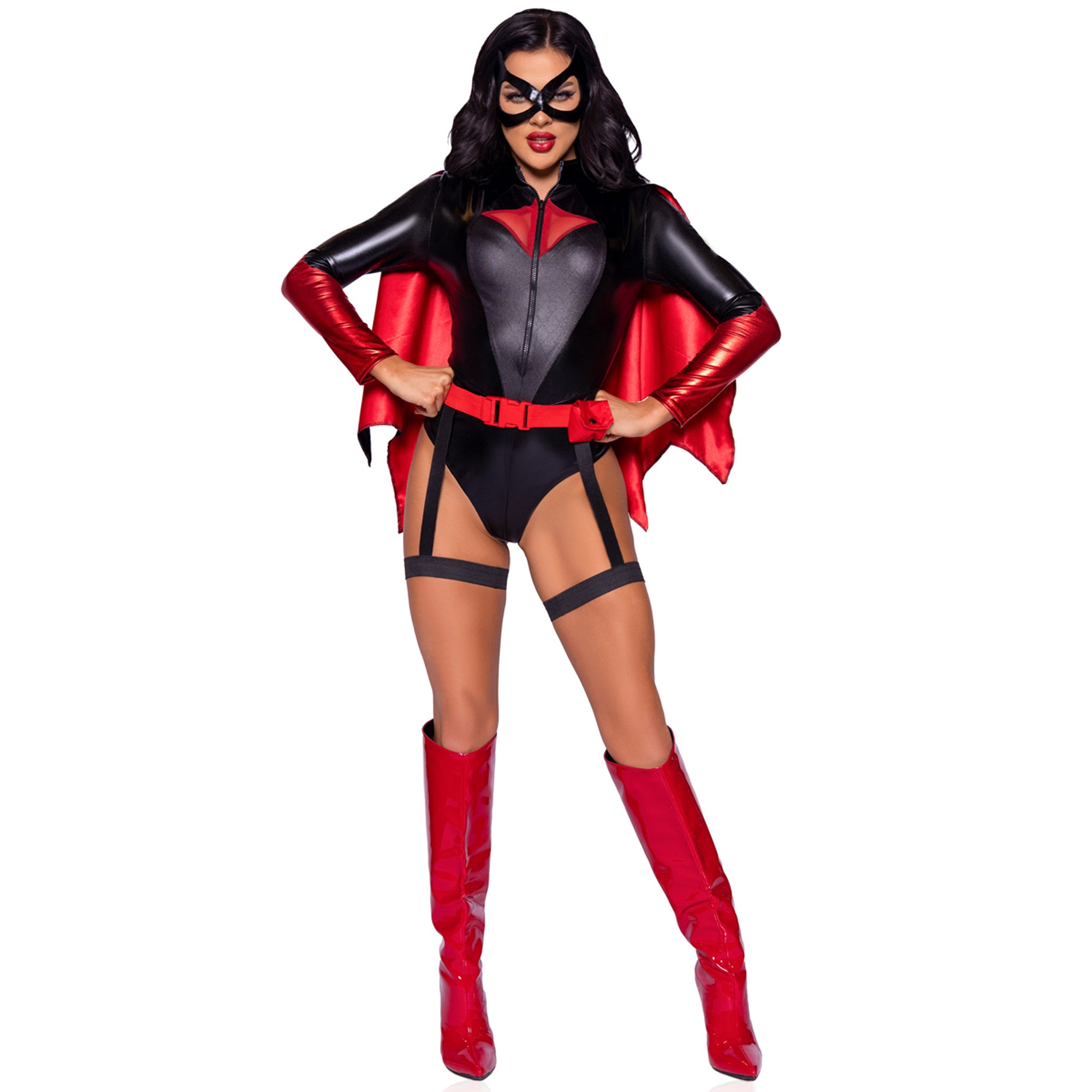 Bat Woman Sexy Costume for Adults, Black and Red Bodysuit