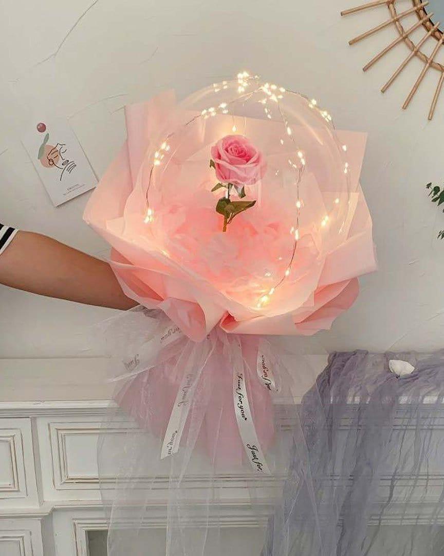LED Ballon Lumineux Rose Fleur Ballons Roses Transparent Bubble