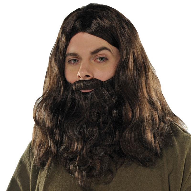 Brown wig and beard set for men