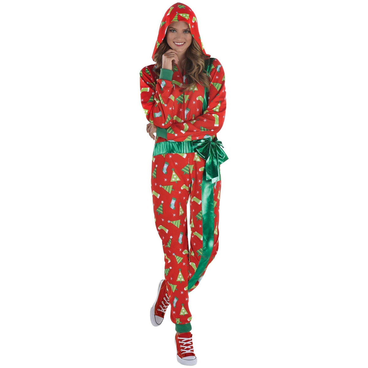 AMSCAN CA Christmas Gift Zipster Costume for Adults, Red and Green Onesie