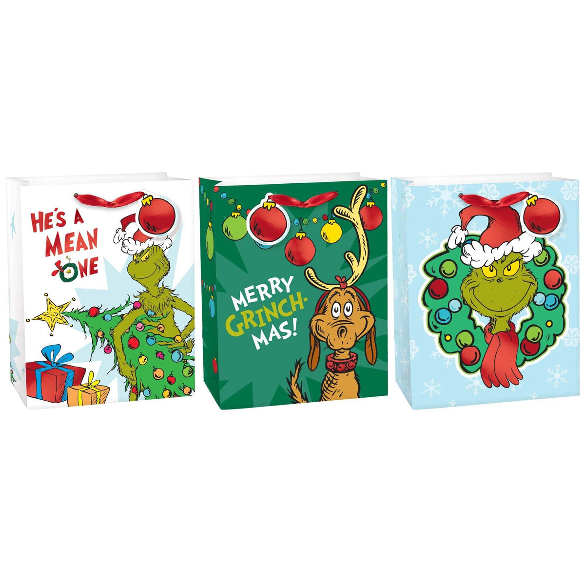 AMSCAN CA Christmas The Grinch Medium Christmas Gift Bags, 3 Count 192937357323