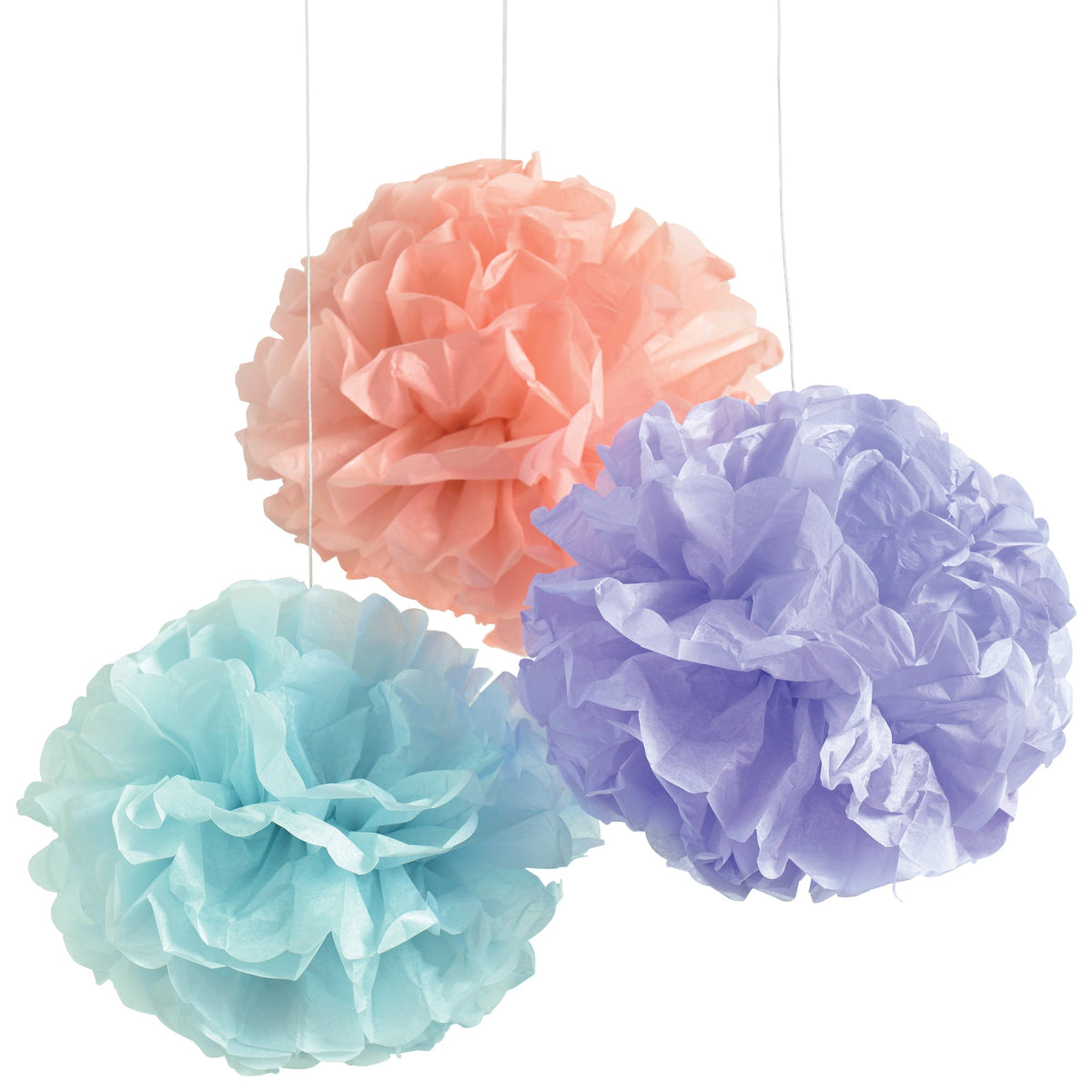 AMSCAN CA Decorations Pastel Hanging Fluffy Decorations, 16 Inches, 3 Count 192937373538