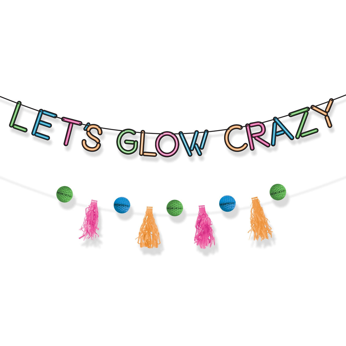 AMSCAN CA Everyday Entertaining Let's Glow Crazy Jumbo Letter Paper Banner Kit, 2 Count 192937429457