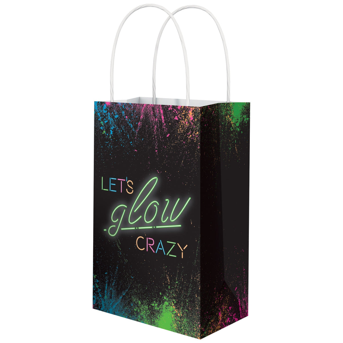 AMSCAN CA Everyday Entertaining Let's Glow Crazy Printed Kraft Treat Paper Bags, 8 Count 192937429433