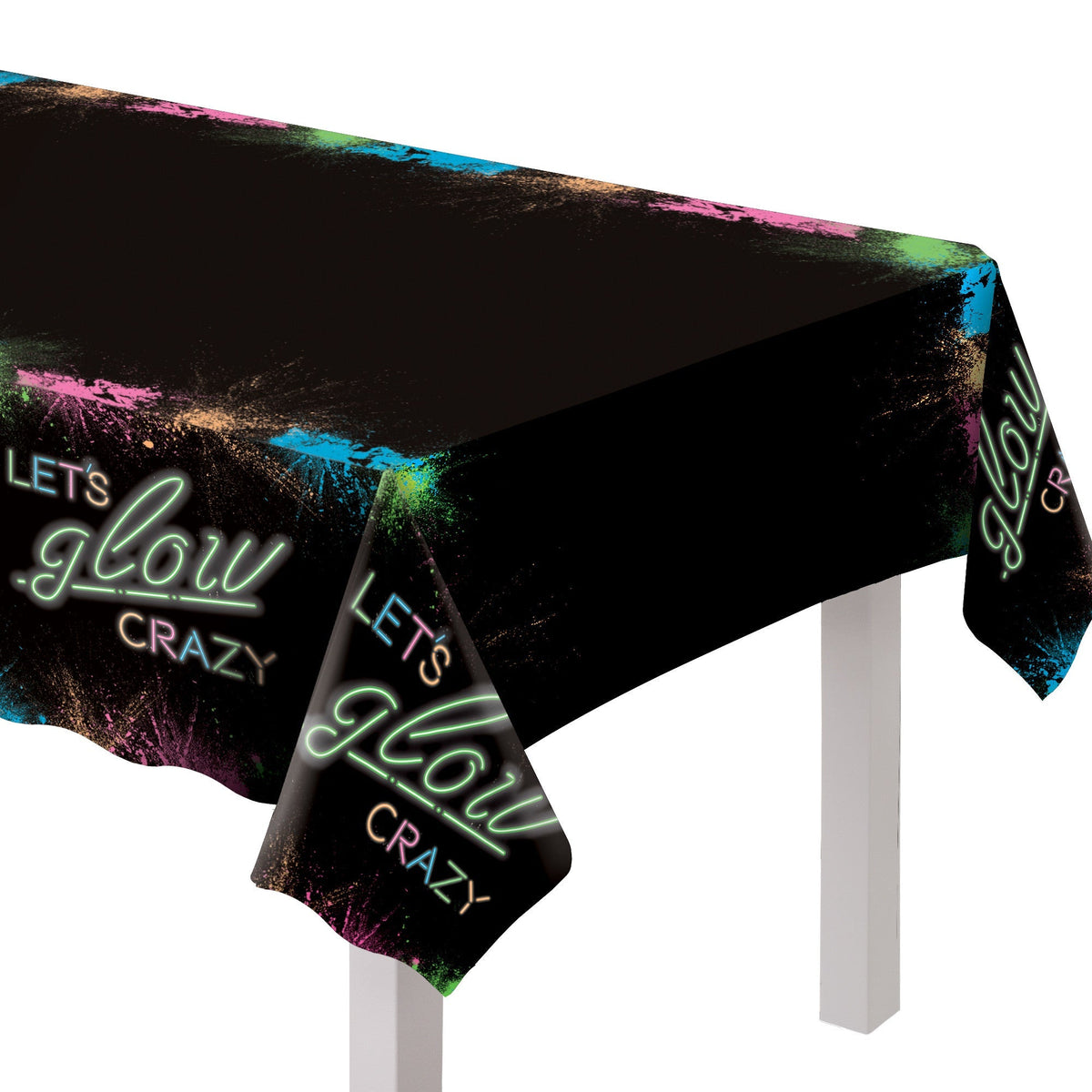 AMSCAN CA Everyday Entertaining Let's Glow Crazy Rectangular Plastic Table Cover, 1 Count 192937429358