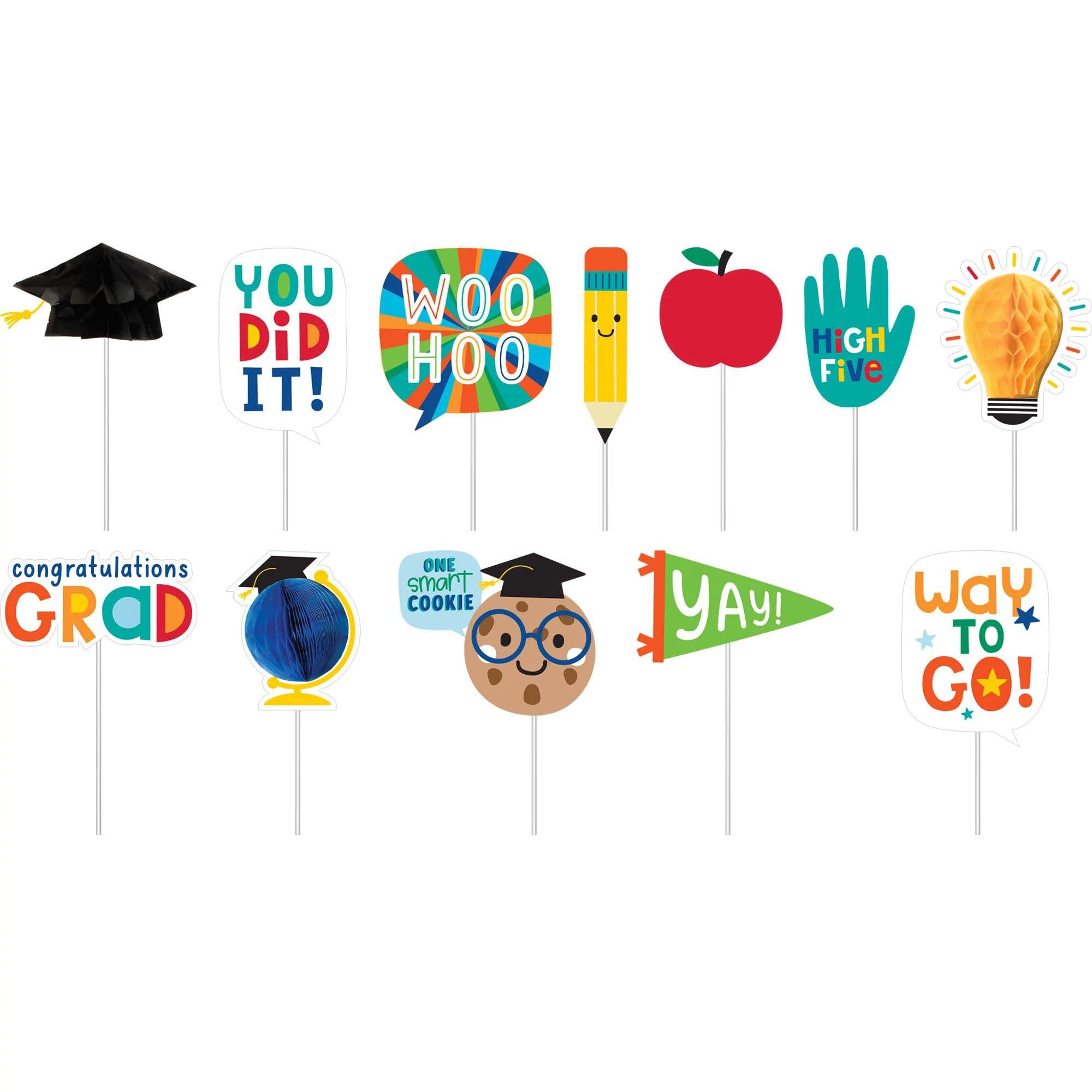 Graduation Fun Honeycomb Photo Props, 12 Count | Party Expert