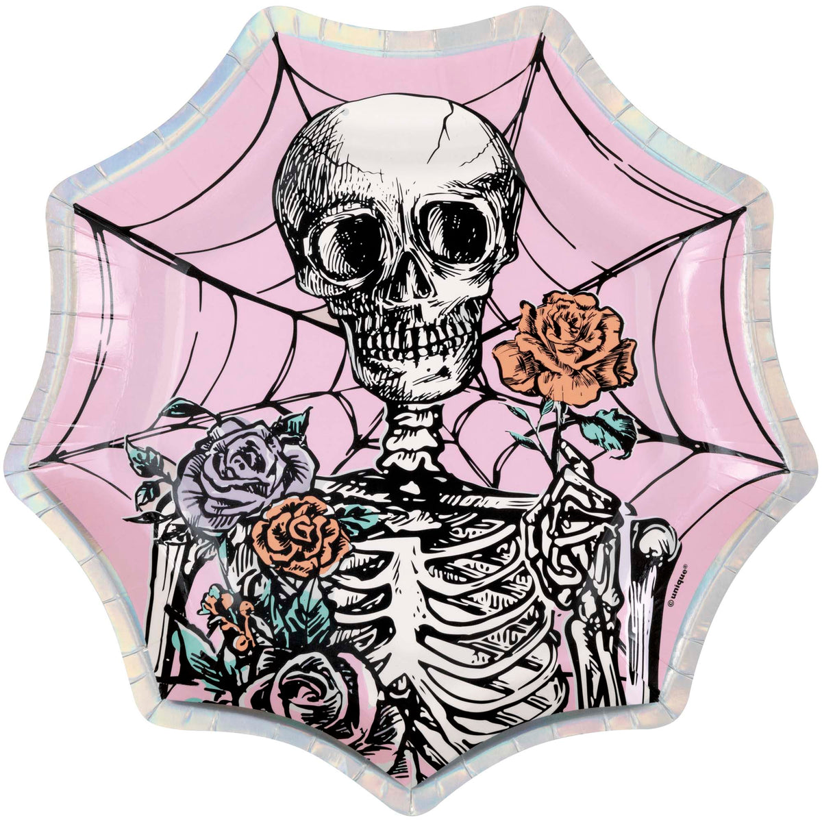 UNIQUE PARTY FAVORS Halloween Iridescent Hauntings Large Cobweb Shaped Lunch Paper Plates, 9 Inches, 8 Count 011179407859