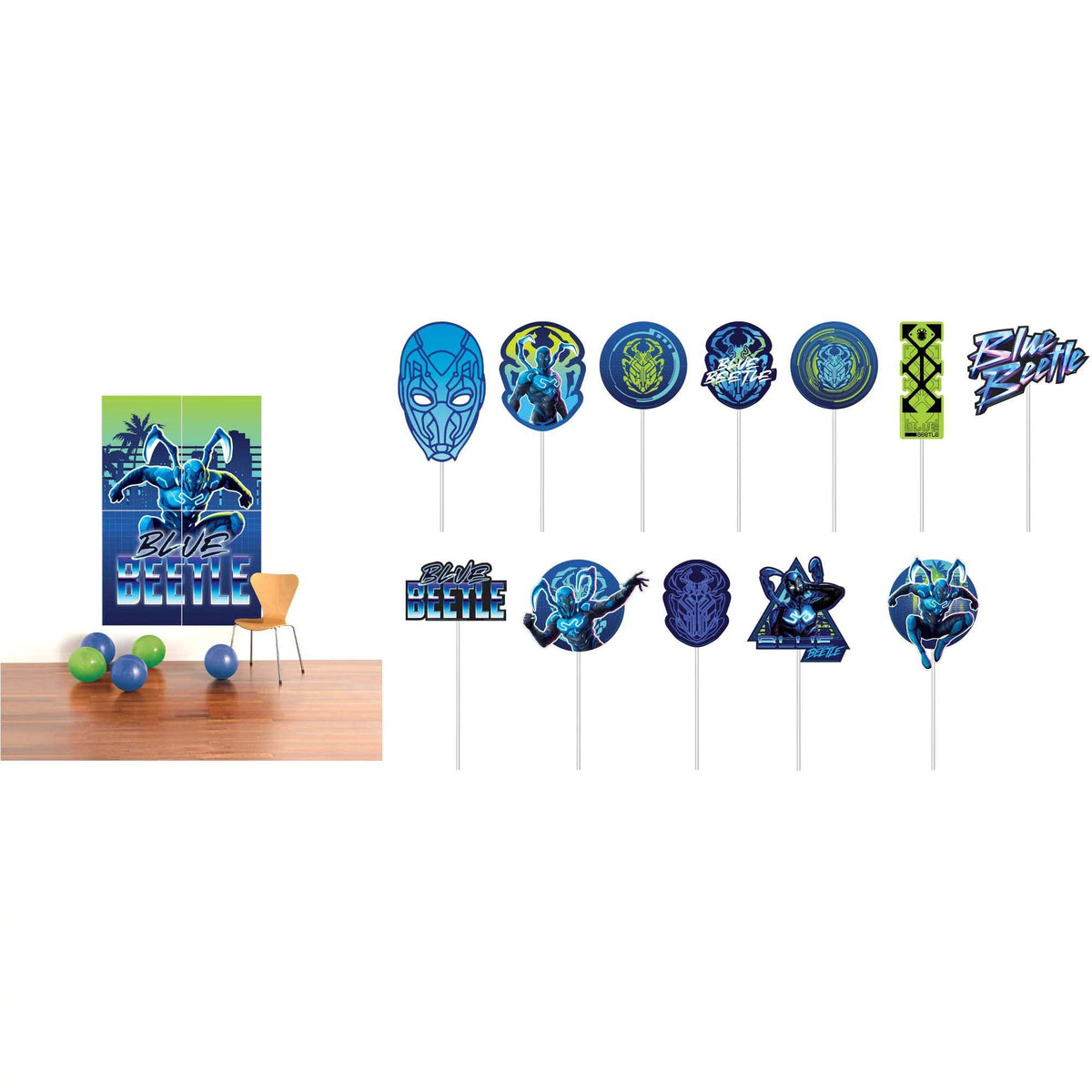 AMSCAN CA Kids Birthday DC Blue Beetle Birthday Scene Setter with Props, 1 Count