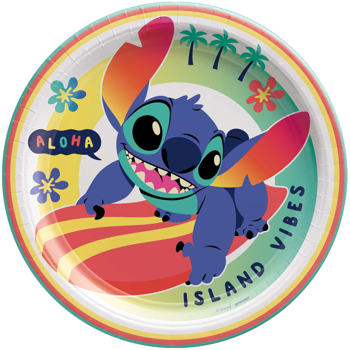 AMSCAN CA Kids Birthday Disney Stitch Birthday Large Round Lunch Paper Plates, 9 Inches, 8 Count