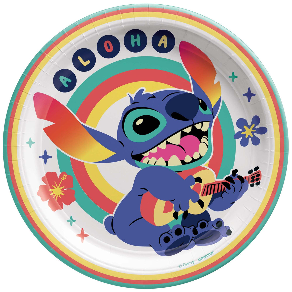 AMSCAN CA Kids Birthday Disney Stitch Birthday Small Round Dessert Paper Plates, 7 Inches, 8 Count