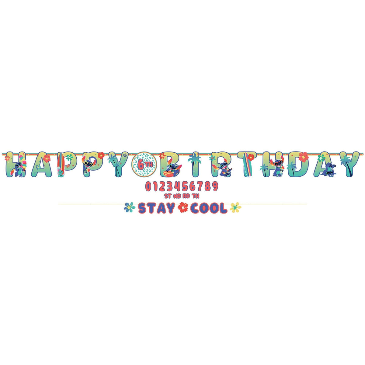 AMSCAN CA Kids Birthday Disney Stitch Jumbo Add-an-Age Happy Birthday Letter Paper Banner, 126 x 10 Inches, 1 Count