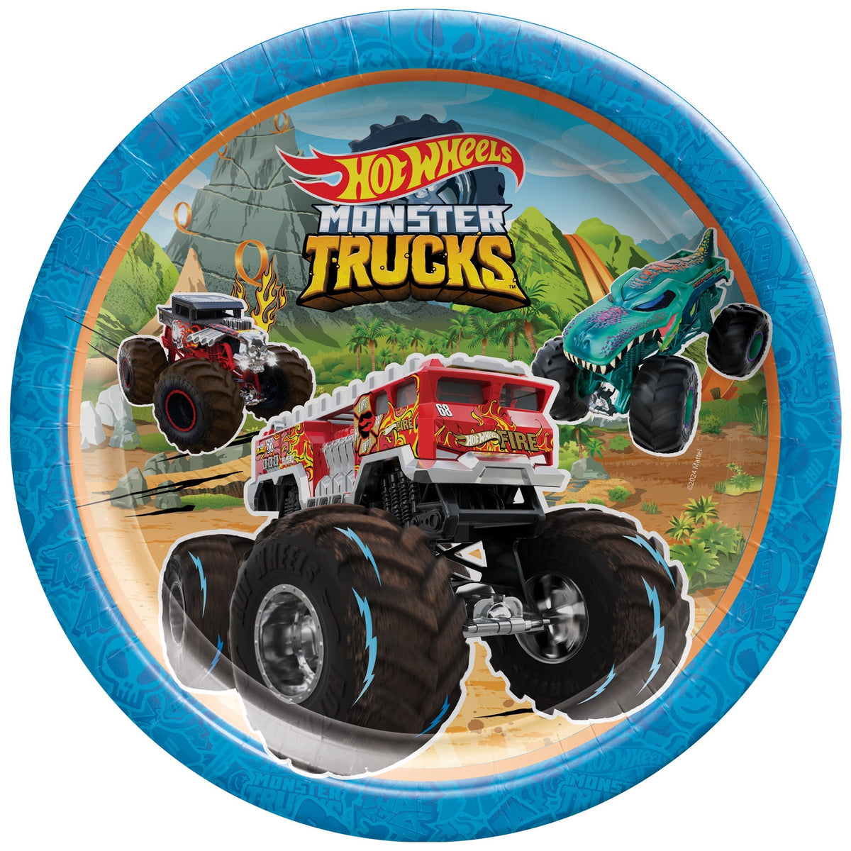 AMSCAN CA Kids Birthday Hot Wheels Monster Truck Birthday Large Round Lunch Paper Plates, 9 Inches, 8 Count