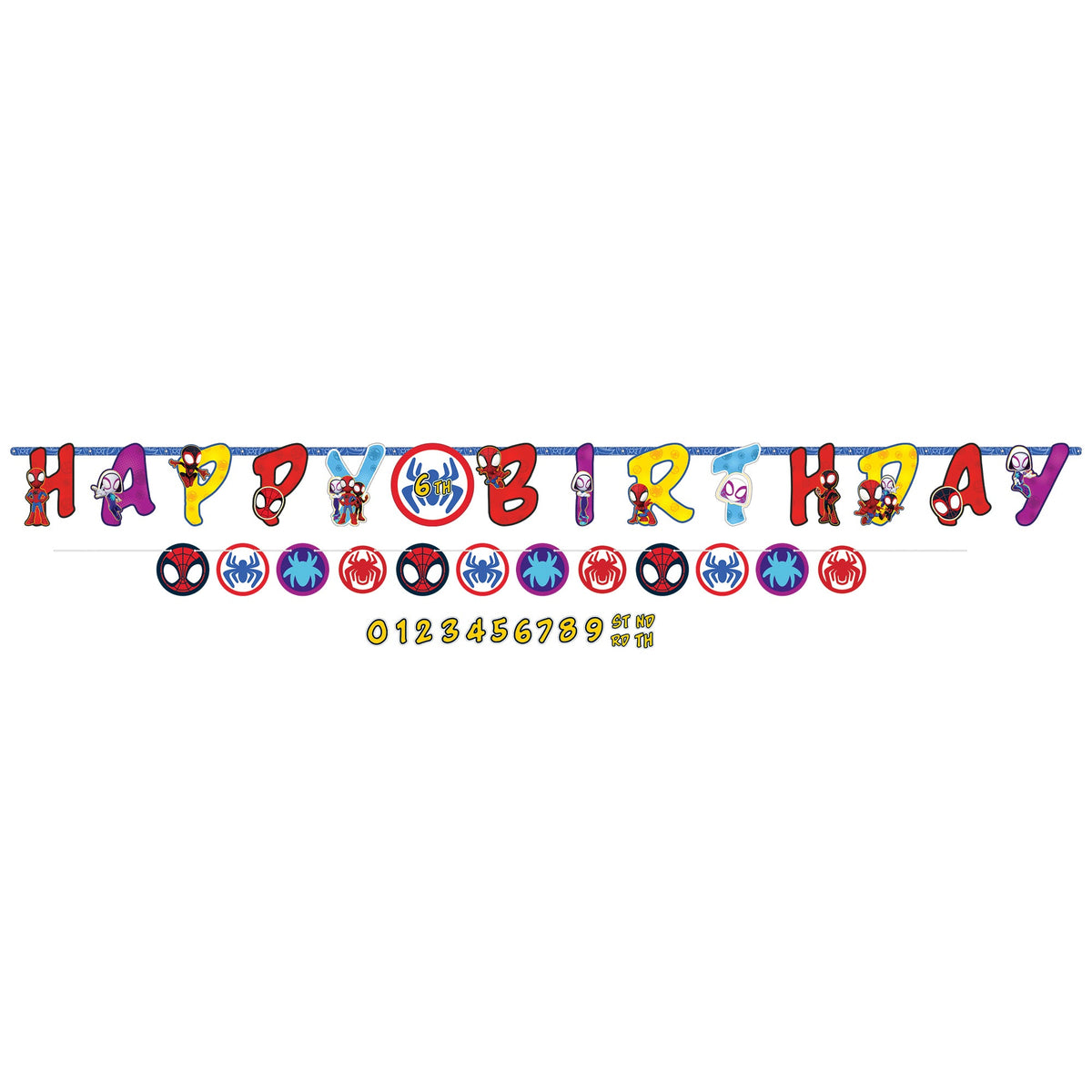 AMSCAN CA Kids Birthday Marvel Spidey and His Amazing Friends Jumbo Add-an-Age Happy Birthday Letter Paper Banner, 2 Count 192937343128