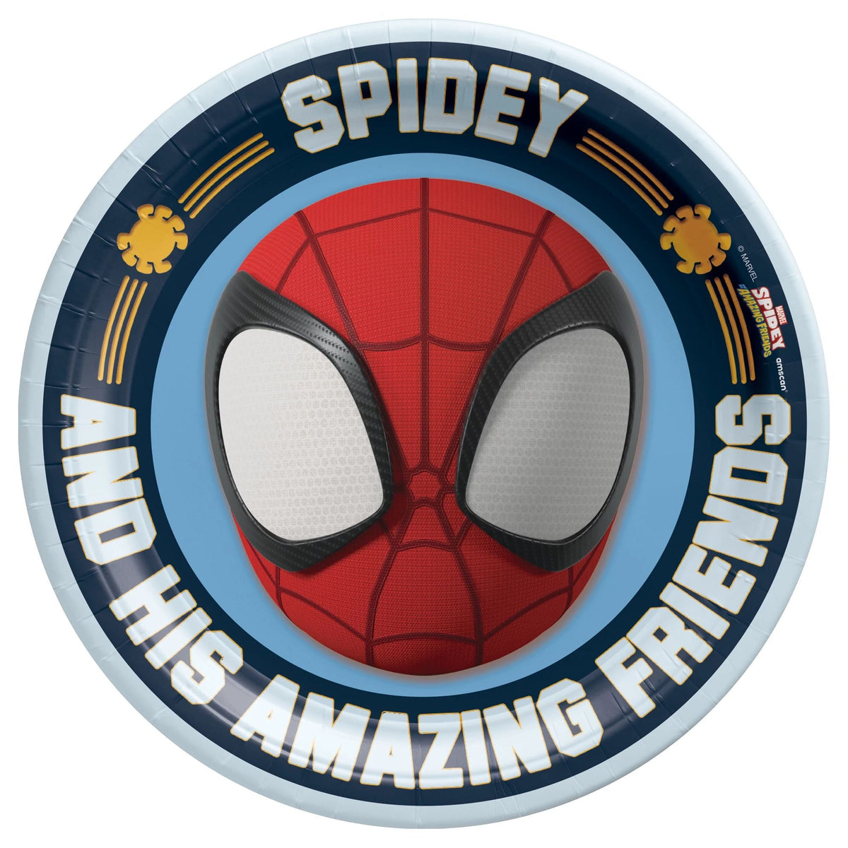 AMSCAN CA Kids Birthday Marvel Spidey and His Amazing Friends Small Round Dessert Paper Plates, 7 Inches, 8 Count 192937345665