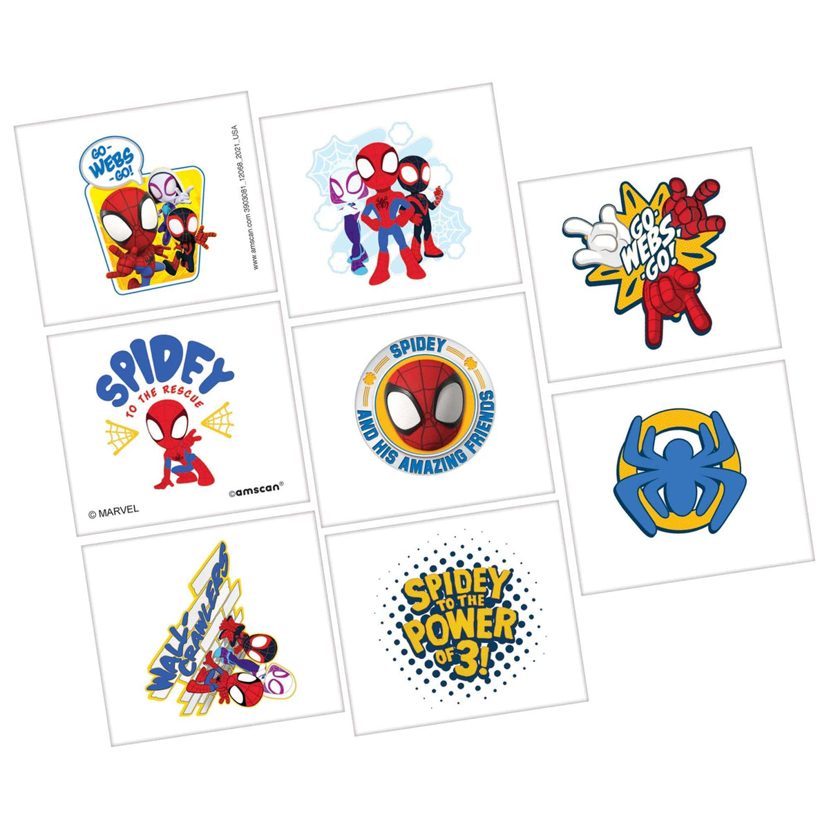 AMSCAN CA Kids Birthday Marvel Spidey and His Amazing Friends Temporary Tattoos, 8 Count 192937343111