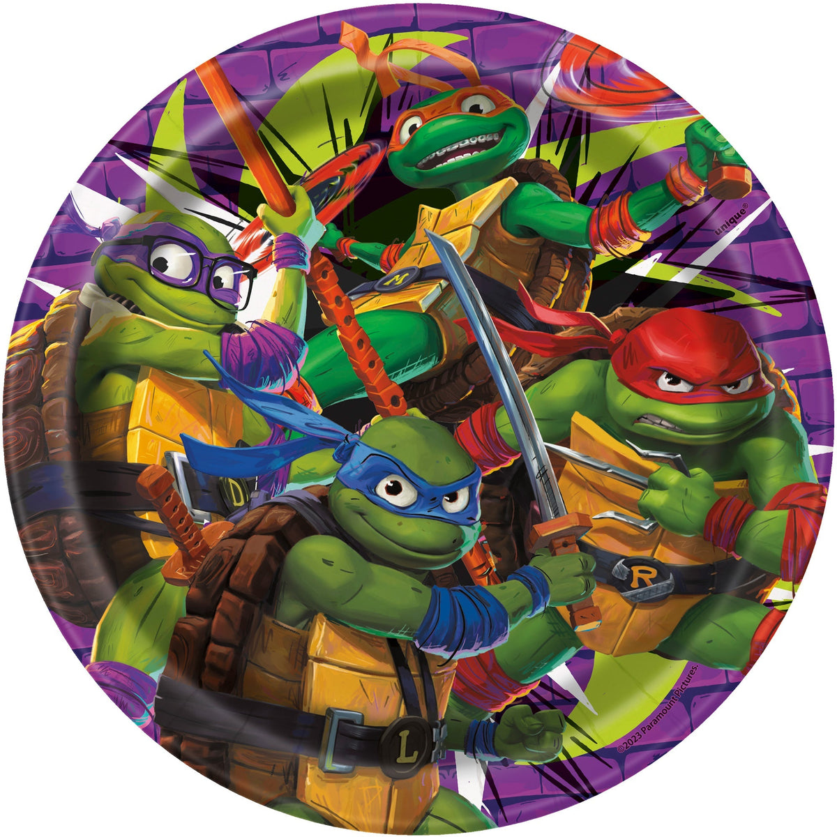 UNIQUE PARTY FAVORS Kids Birthday Ninja Turtles: Mutant Mayhem Birthday Small Round Dessert Paper Plates, 7 Inches, 8 Count