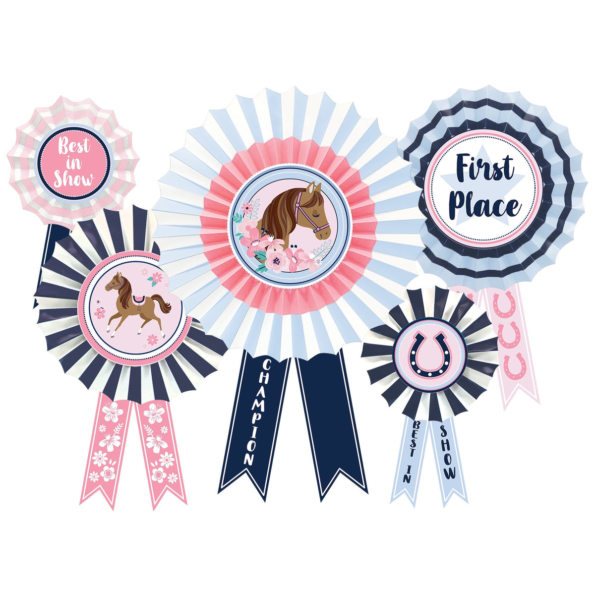 AMSCAN CA Kids Birthday Saddle Up Birthday Award Ribbon Fan Decorations, 5 Count 192937182666