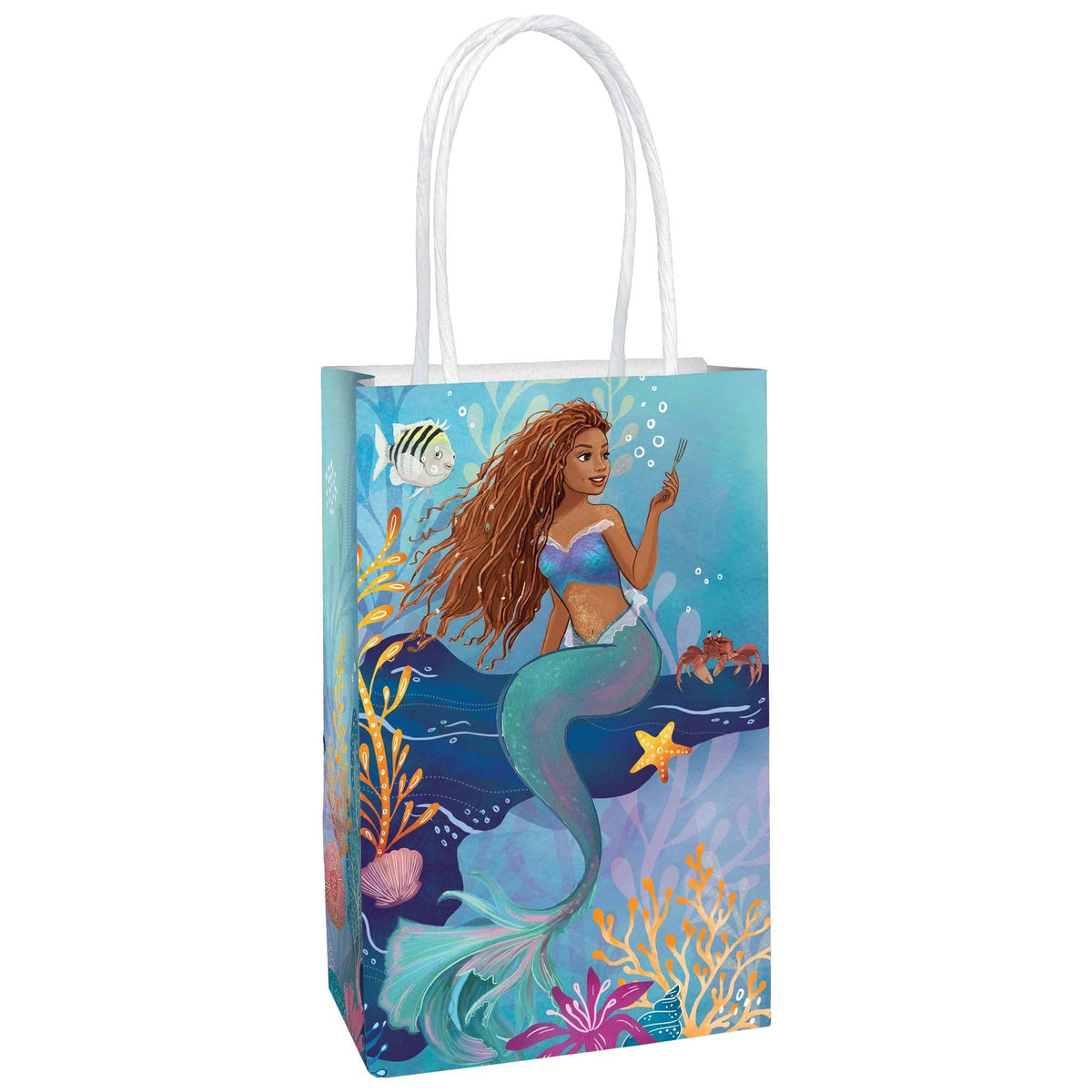 AMSCAN CA Kids Birthday The Little Mermaid Printed Kraft Favour Paper Bags, 8 1/4 x 5 1/4 x 3 Inches, 8 Count 192937382493