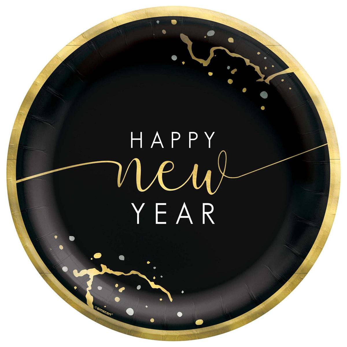 AMSCAN CA New Year Hello New Year Small Round Dessert Paper Plates, 7 Inches, 20 Count