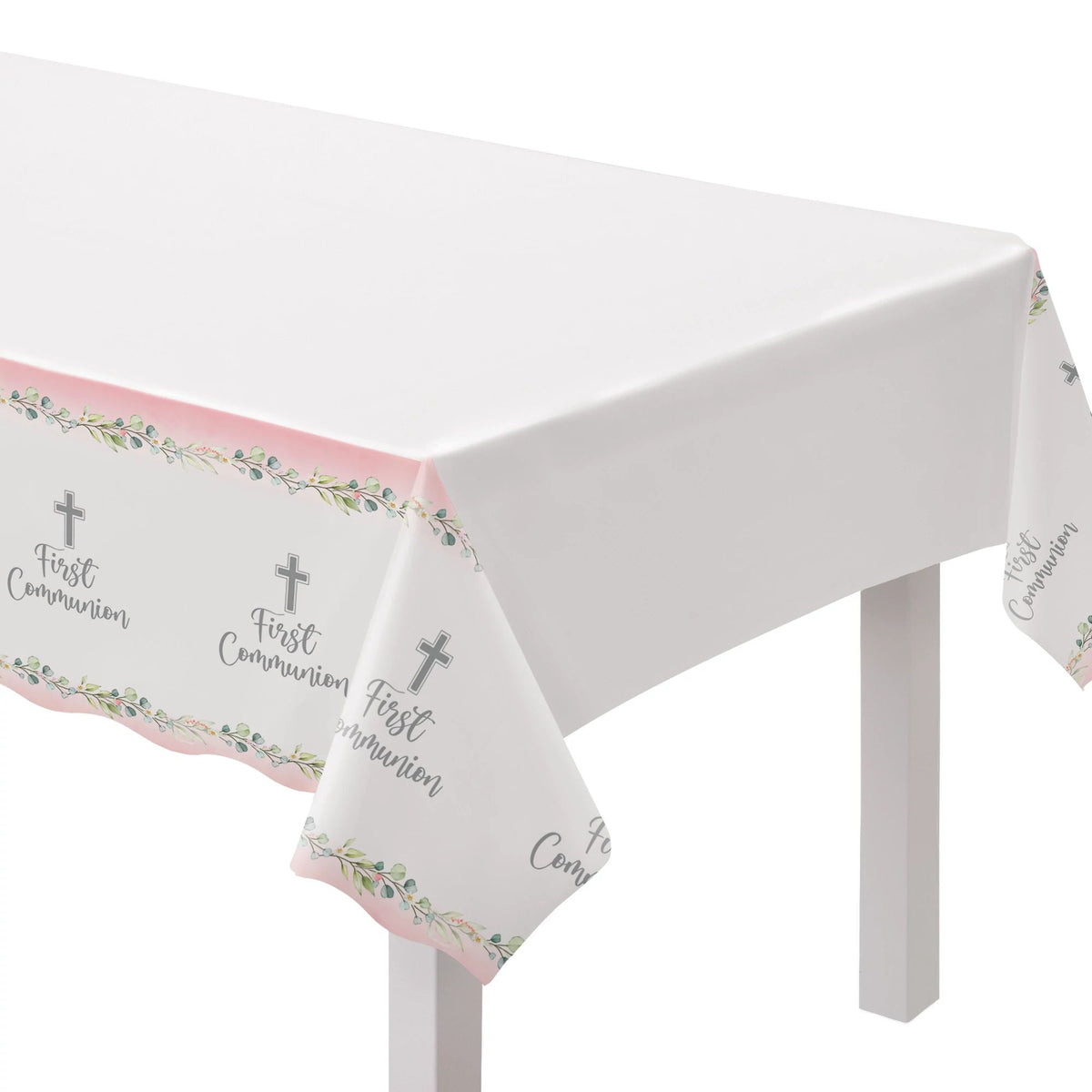 AMSCAN CA Religious Pink Communion Rectangular Plastic Table Cover, 54 x 102 Inches, 1 Count