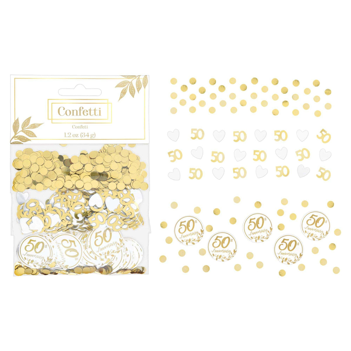 AMSCAN CA Wedding Anniversary Happy 50th Anniversary Gold Paper Foil Confetti, 1.2 OZ, 1 Count