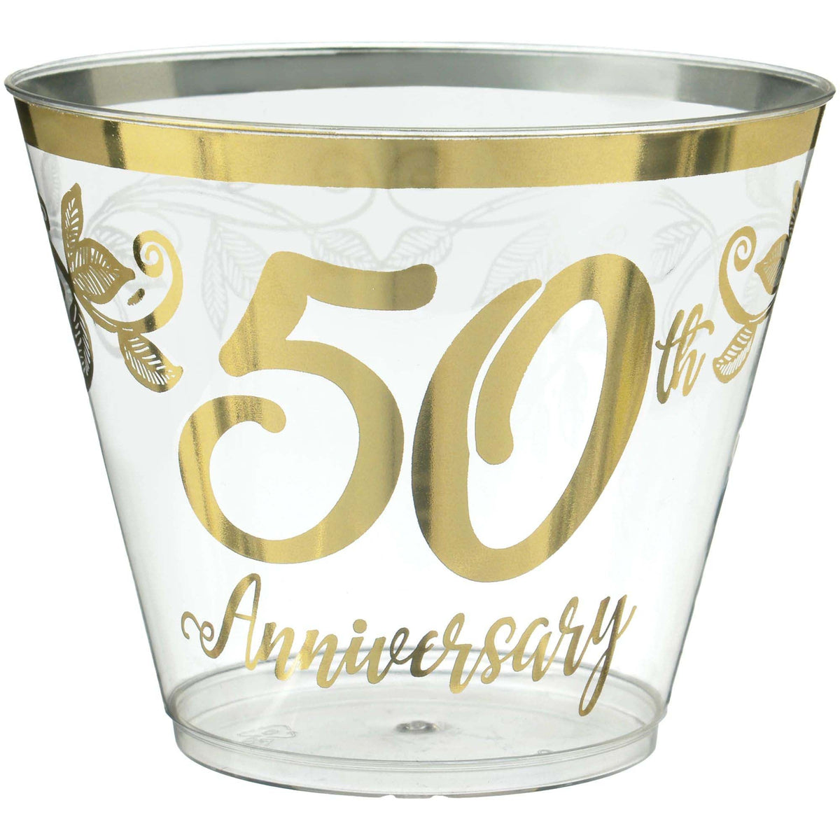 AMSCAN CA Wedding Anniversary Happy 50th Anniversary Gold Plastic Tumblers Cups, 9 Oz, 30 Count