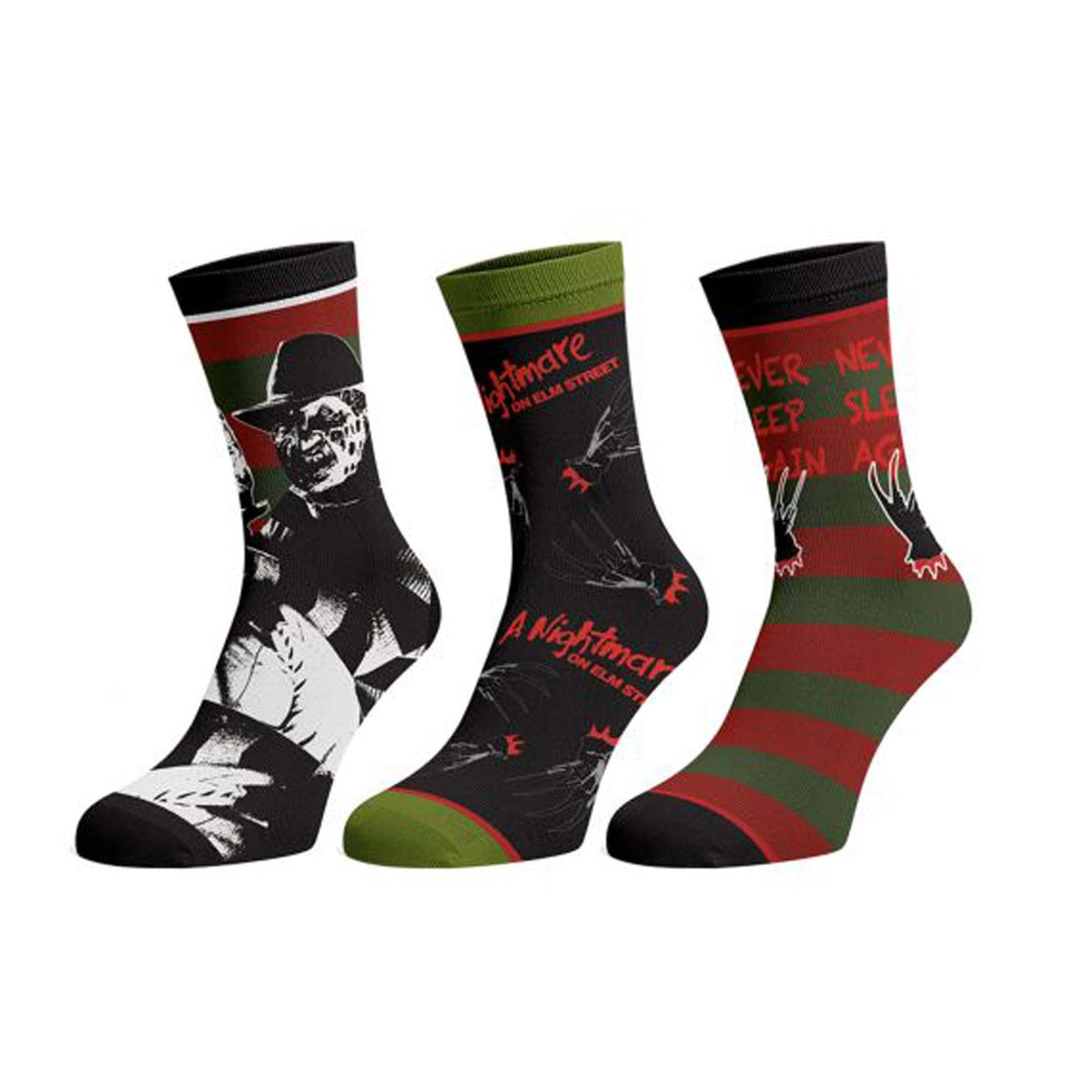 BIOWORLD Costume Accessories Nightmare on Elm Street Crew Socks for Adult, 3 Pairs 661261229267