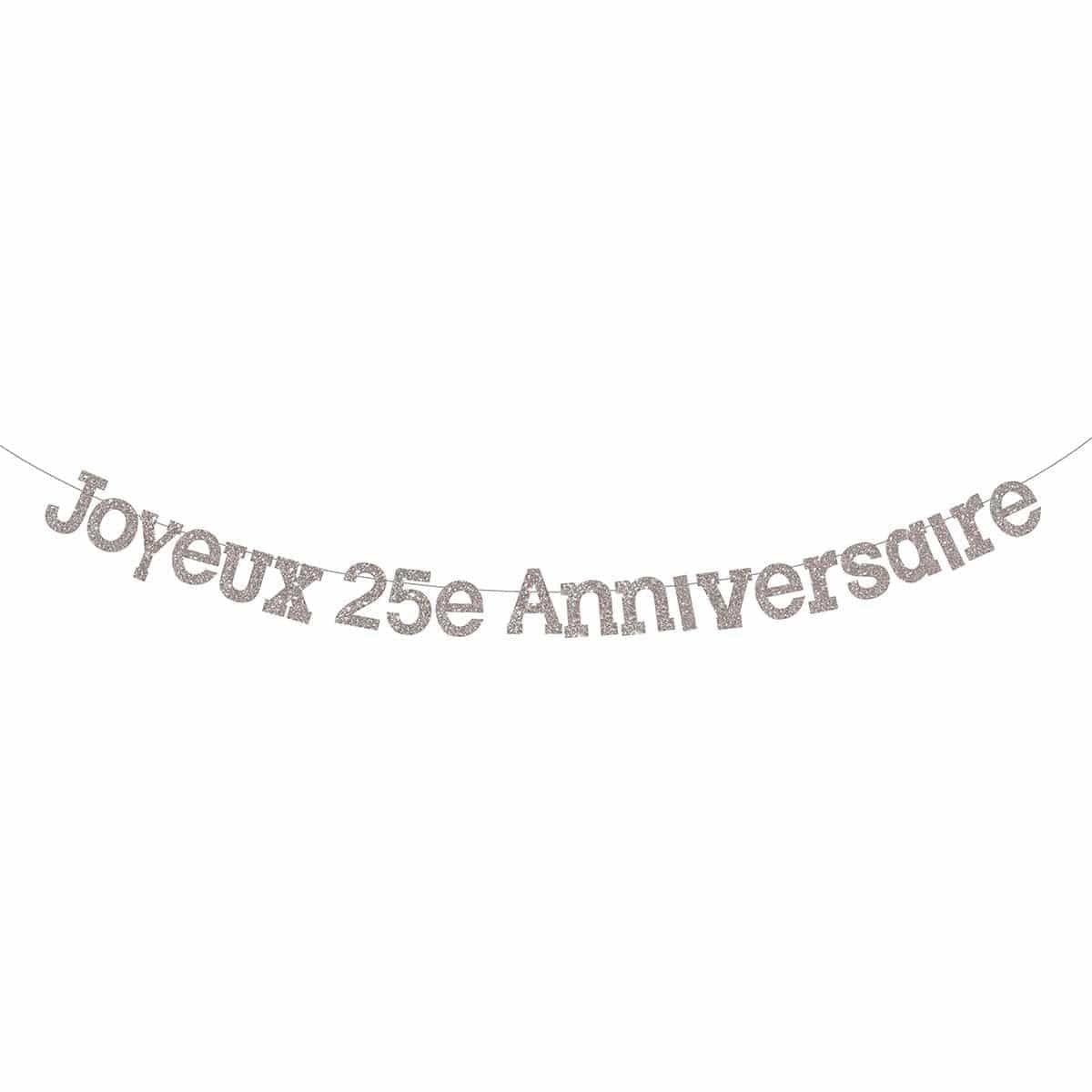 BK-Cowry Ningbo Trading CO Ltd Wedding Anniversary Silver "Joyeux 25e Anniversaire" Letter Banner, 94 Inches, 1 Count 810120711706