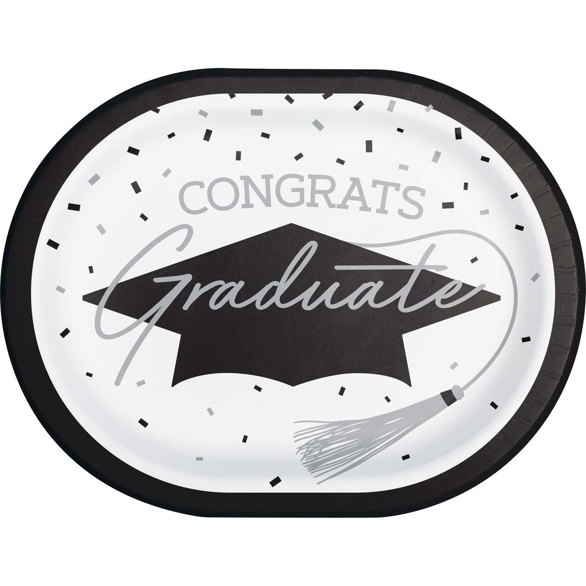 CREATIVE CONVERTING Graduation White Grad Large Oval Paper Plates, 9.25 Inches, 8 Count 196504139596