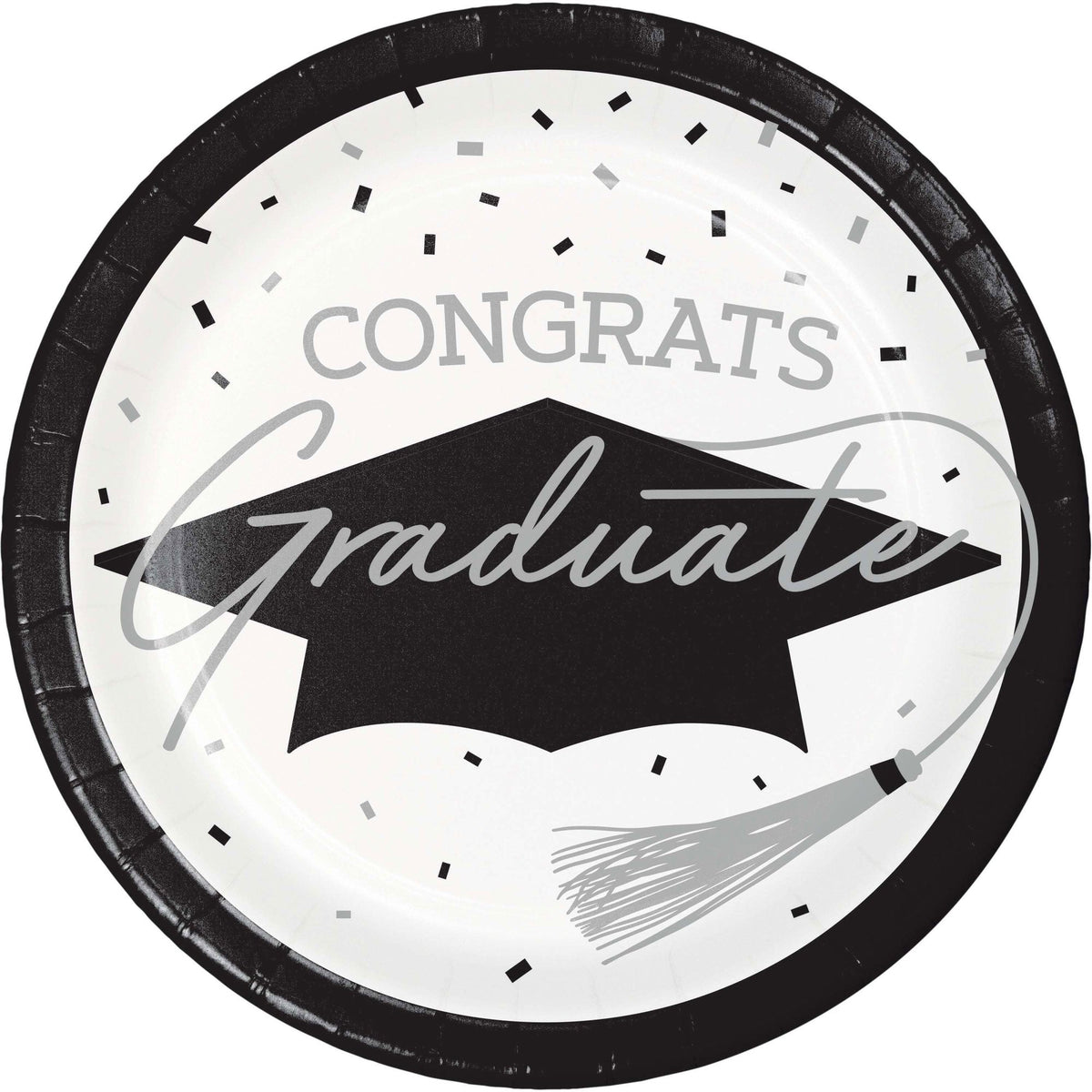 CREATIVE CONVERTING Graduation White Grad Small Round Dessert Paper Plates, 7 Inches, 18 Count 196504139572