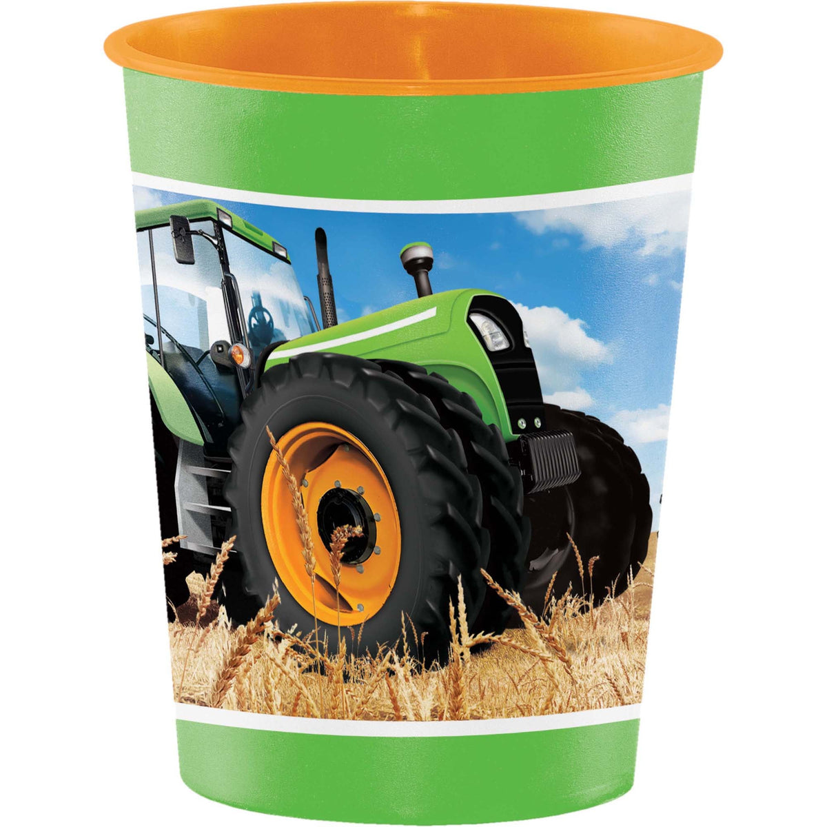 CREATIVE CONVERTING Kids Birthday Tractor Time Birthday Party Orange Favour Cup, 16 Oz, 1 Count