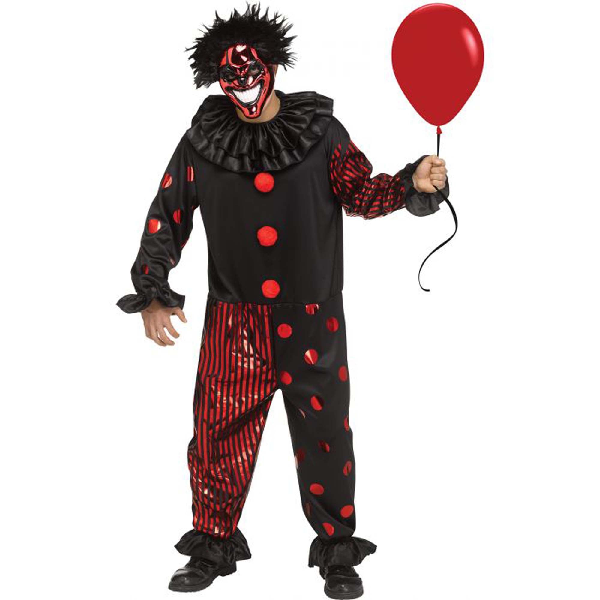 Red Chrome Clown Costume for Adults, Black Jumpsuit | Party Expert