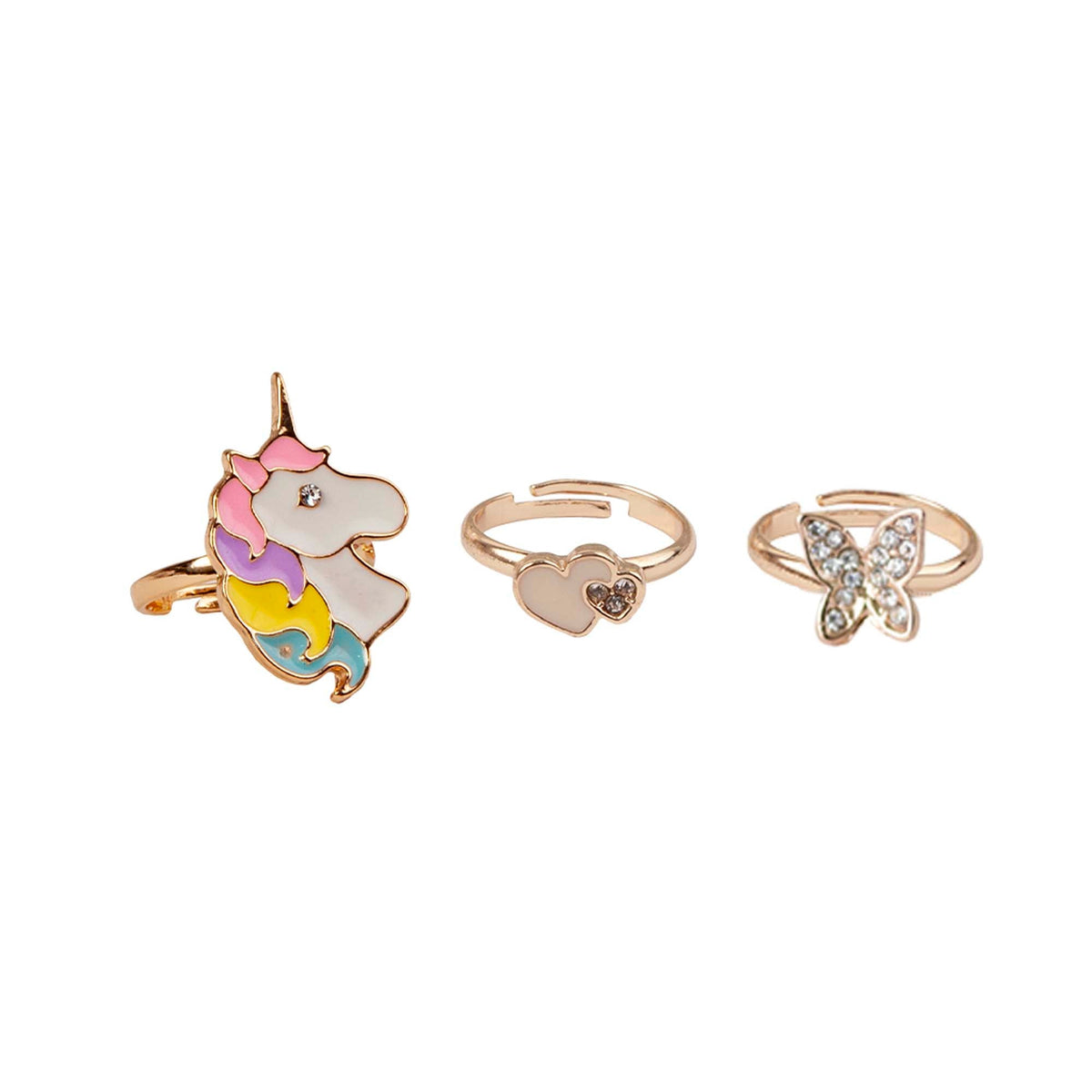 Great Pretenders Impulse Buying Unicorn and Butterfly Ring Set, 3 Count