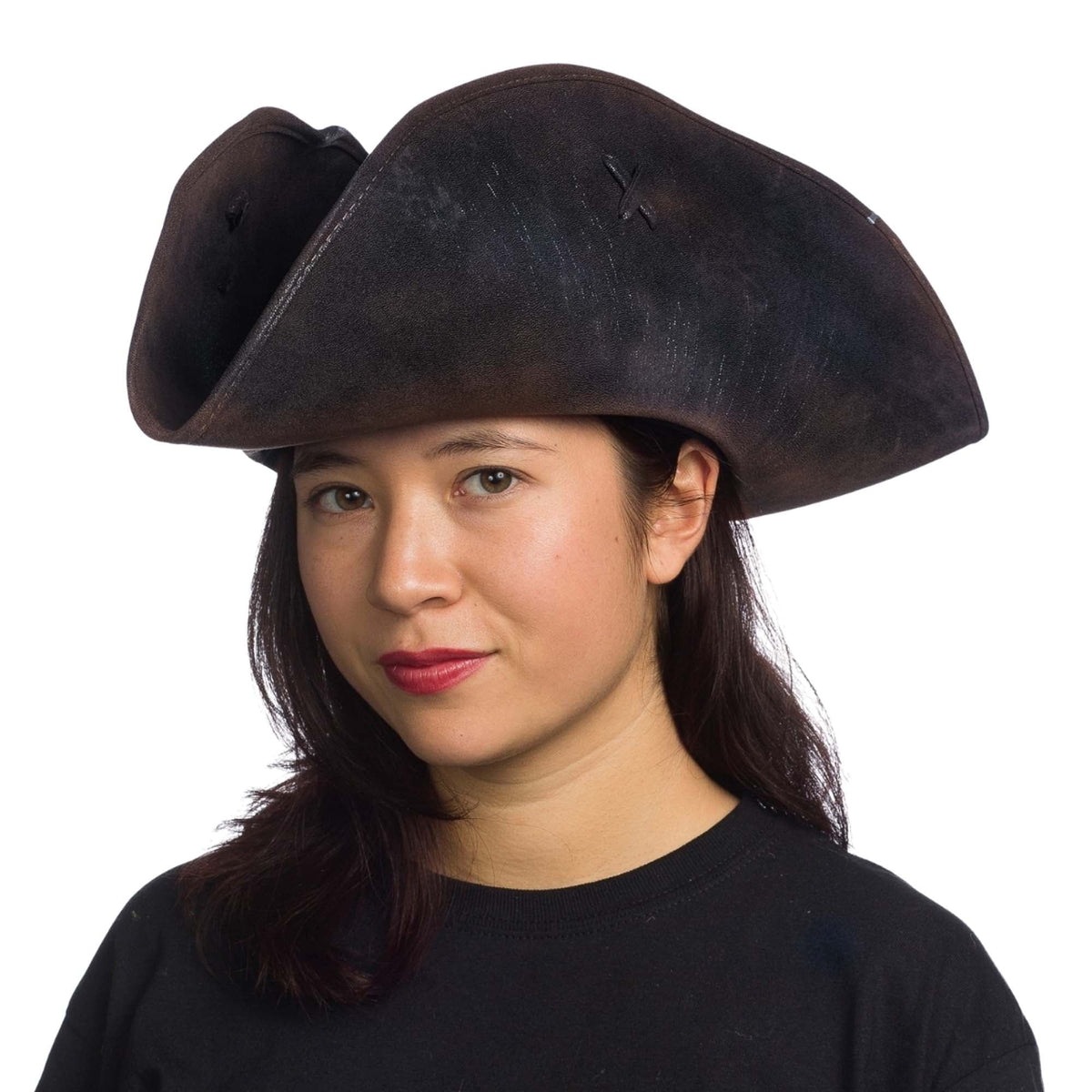 HMS NOUVEAUTE LTEE Costume Accessories Black Leatherlike Pirate Hat for Adults