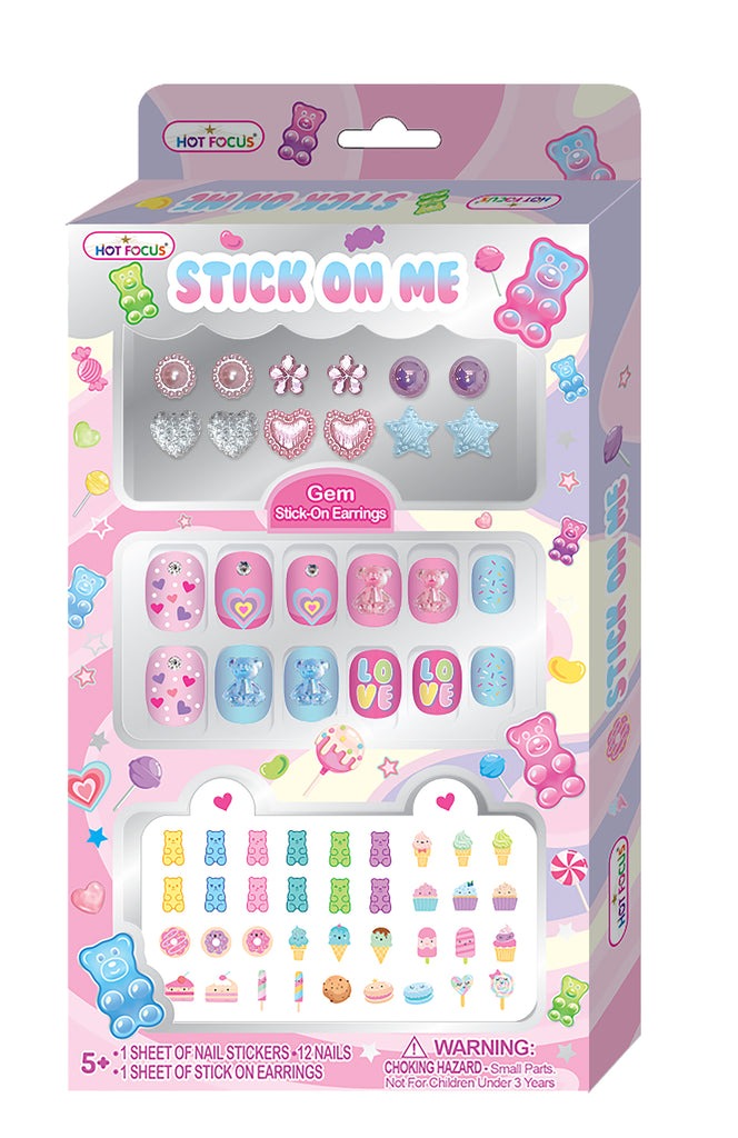 Hot Focus Toys & Games Gummy Bear Stick on Me Nails and Earrings Kit, 1 Count 842817028637