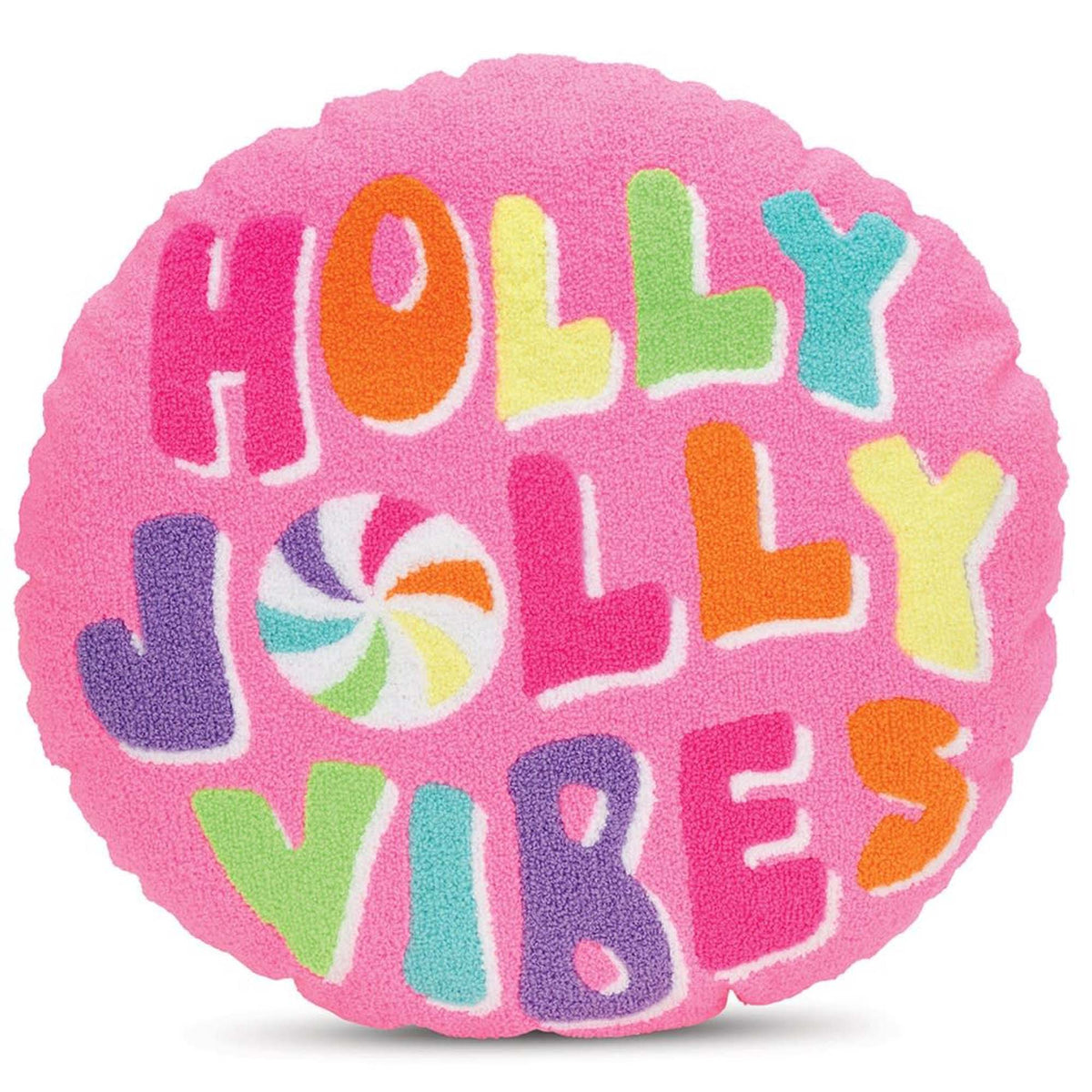 ISCREAM DIVISION Christmas Holly Jolly Vibes Reversible Round Pillow, 1 Count 810094228187