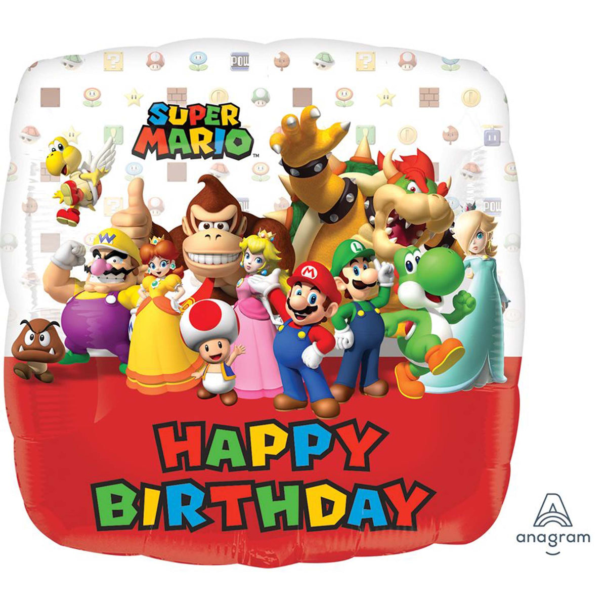 LE GROUPE BLC INTL INC Balloons Super Mario Bros Happy Birthday Square Shape Foil Balloon, 18 Inches, 1 Count