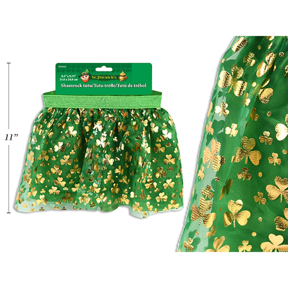 LINK PRODUCT SOLUTIONS St-Patrick St-Patrick's Day Green Shamrock Tutu with Elastic Waist for Adults 676844326325