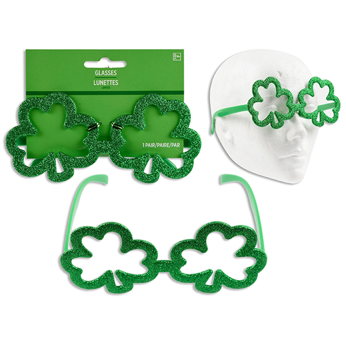 LINK PRODUCT SOLUTIONS St-Patrick St-Patrick's Green Glitter Shamrock Glasses, 1 Count 676844357336