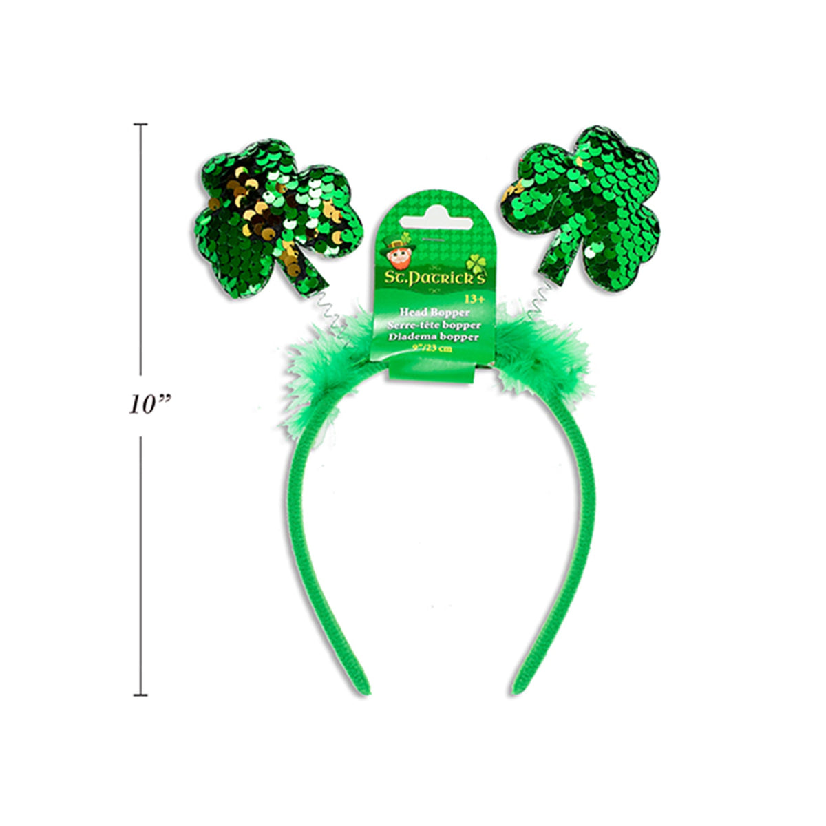 LINK PRODUCT SOLUTIONS St-Patrick St-Patrick's Green Sequin Shamrock Head Bopper with Fur, 1 Count 676844333538