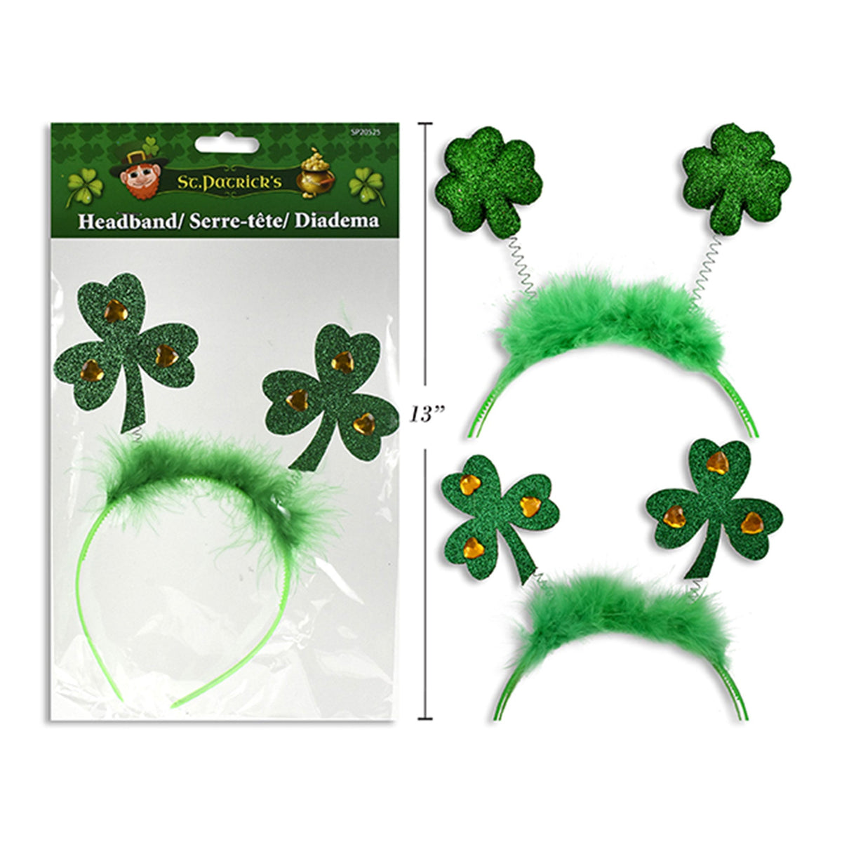 LINK PRODUCT SOLUTIONS St-Patrick St-Patrick's Green Shamrock Head Bopper with Fur, Assortment, 1 Count 676844205255